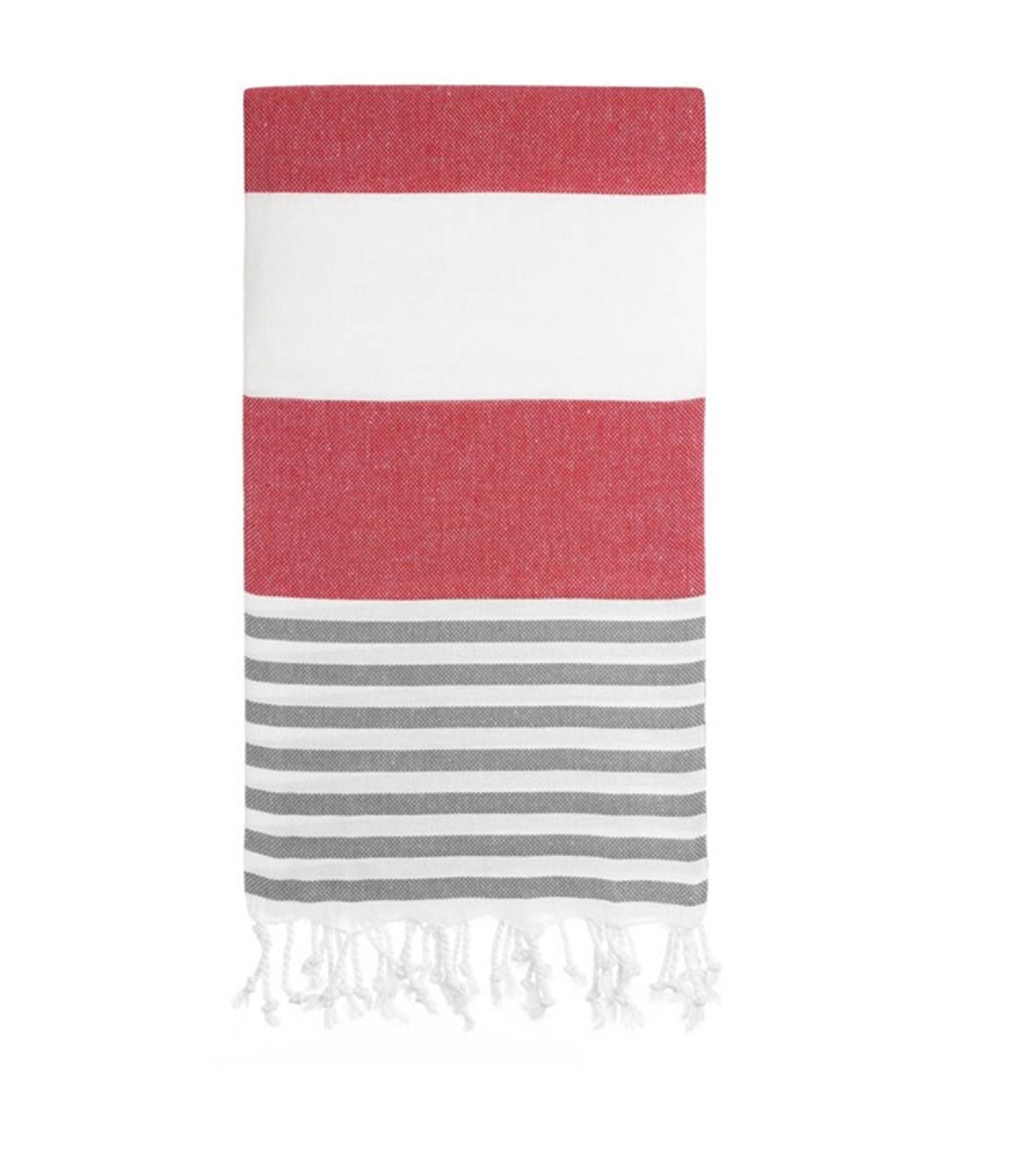 Sand Free Red Anthracite Striped Turkish Cotton Beach Bath Towel - Harpo