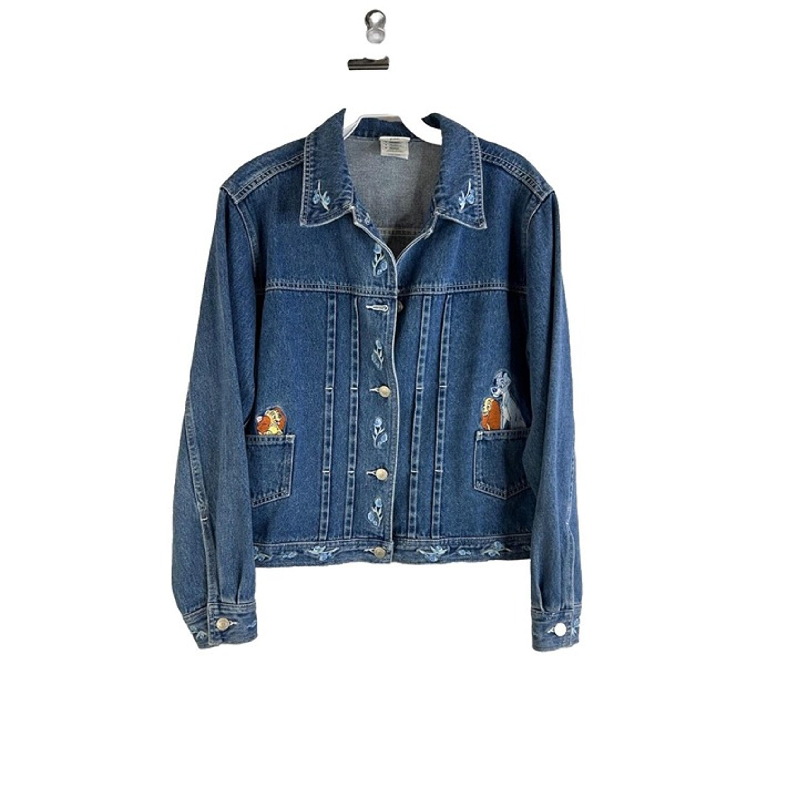 Vintage 90s Disney Womens Medium Lady and The Tramp Floral Denim Jean Jacket