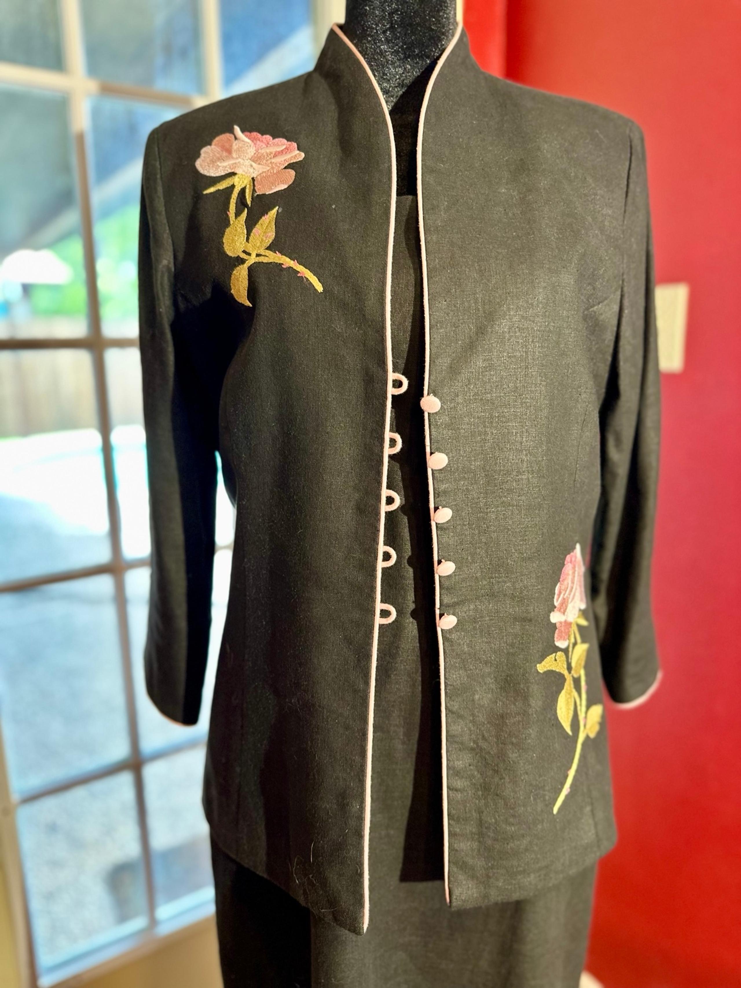 Jessica Howard Black Linen Blend 2-Piece Dress Set w/ Embroidered Jacket Sz 10