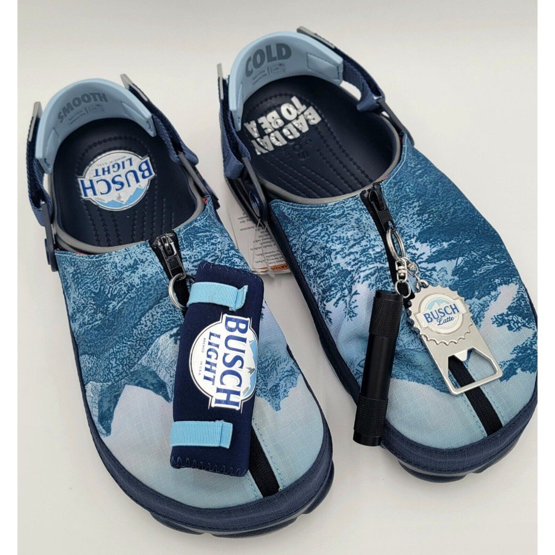 M10 Busch Light Beer x Crocs All Terrain Clogs Bottle Opener Torch Koozie