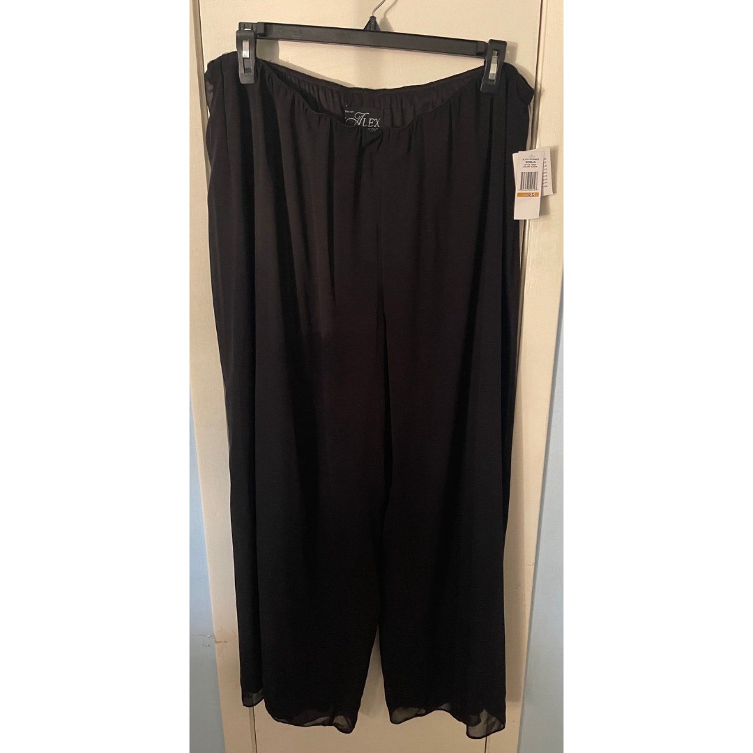 NWT Alex Evenings Women’s 3X Black Silky Chiffon Pants