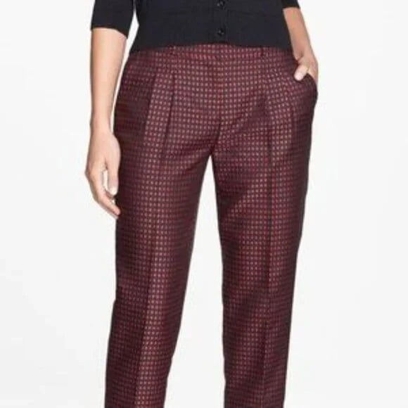 Kate Spade Womens 10 Avery Diamond Jacquard Black Red Ankle Pants NWT