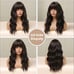 Human hair blend black brown wavy wig with bang.