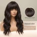 Human hair blend black brown wavy wig with bang.