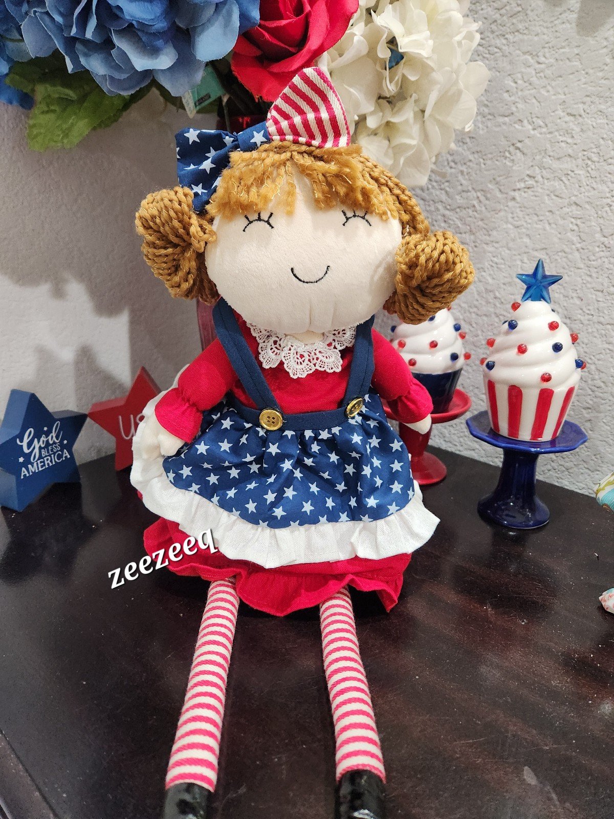 Patriotic 4th of July Girl Shelf Sitter Doll
