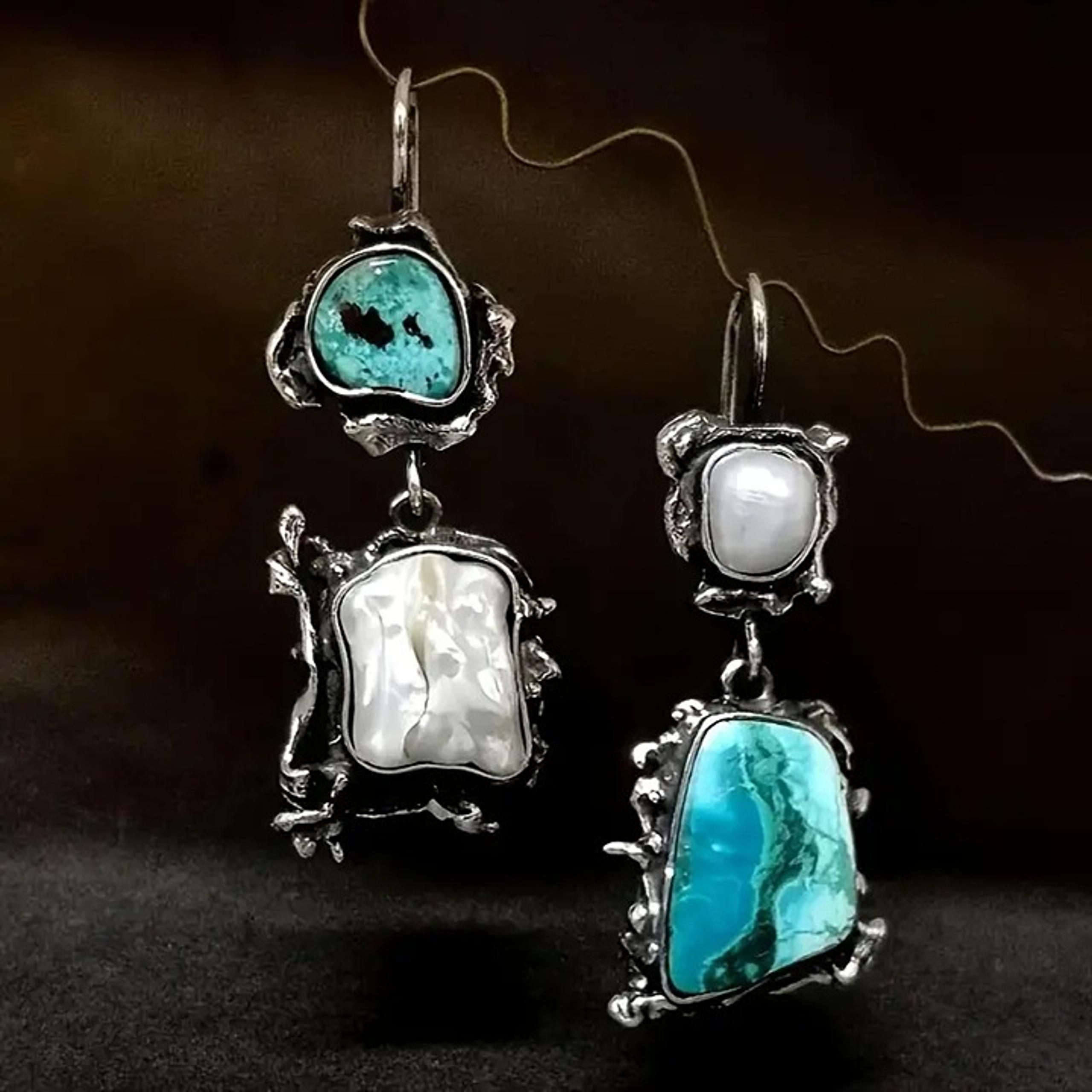 BOHO Freeform Synth Pearl and Mother of Pearl earrings