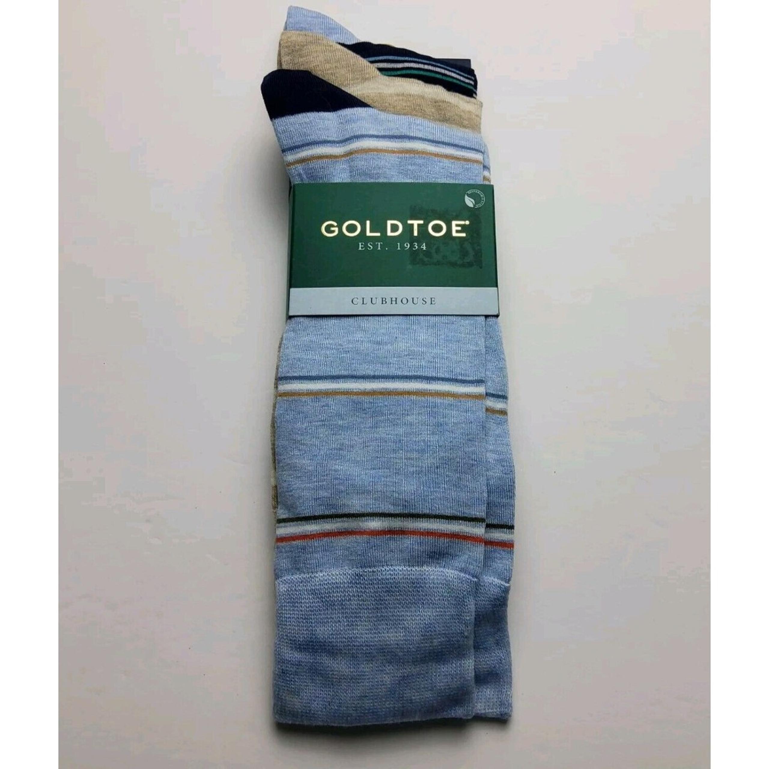 Goldtoe Men's Clubhouse Dress Socks Stripe 3 Pair Crew Blue CoolMax Size 6-12.5