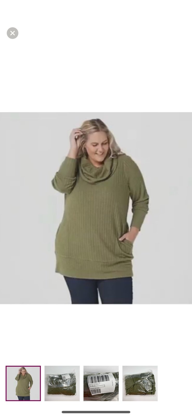 NWT AnyBody Winter Moss Plush Wide Rib Cowl Neck Sweater Tunic Size Large