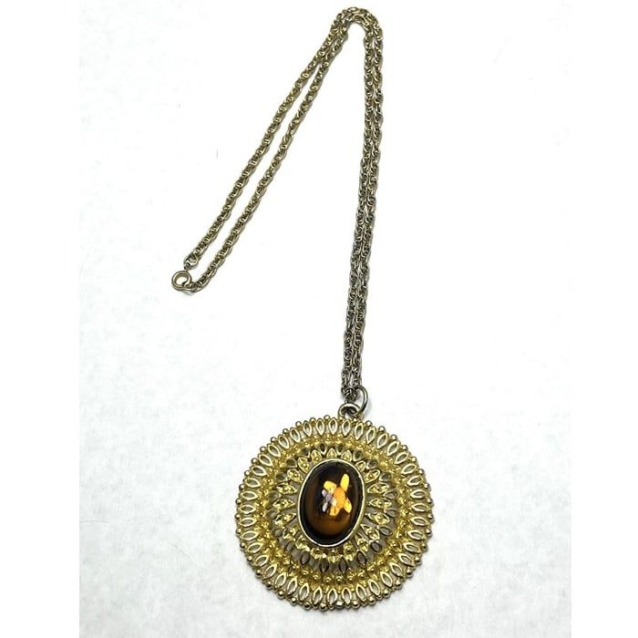 Vintage Brown Glass Pendant Necklace