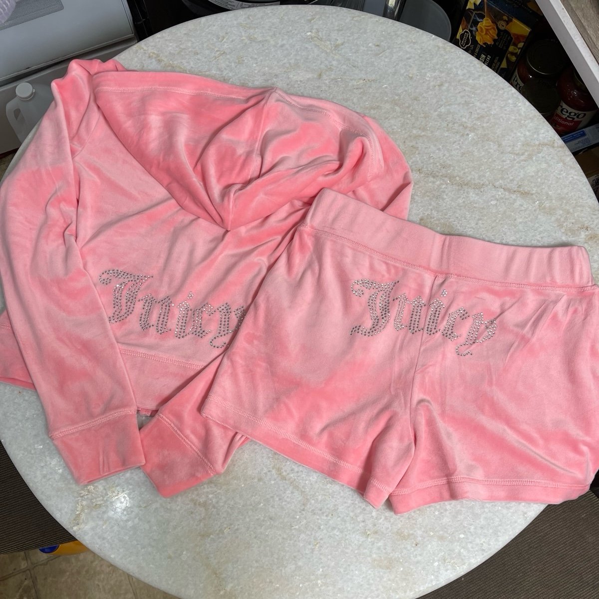 Juicy couture shorts and hoodie tracksuit set size small new with tags flamingo