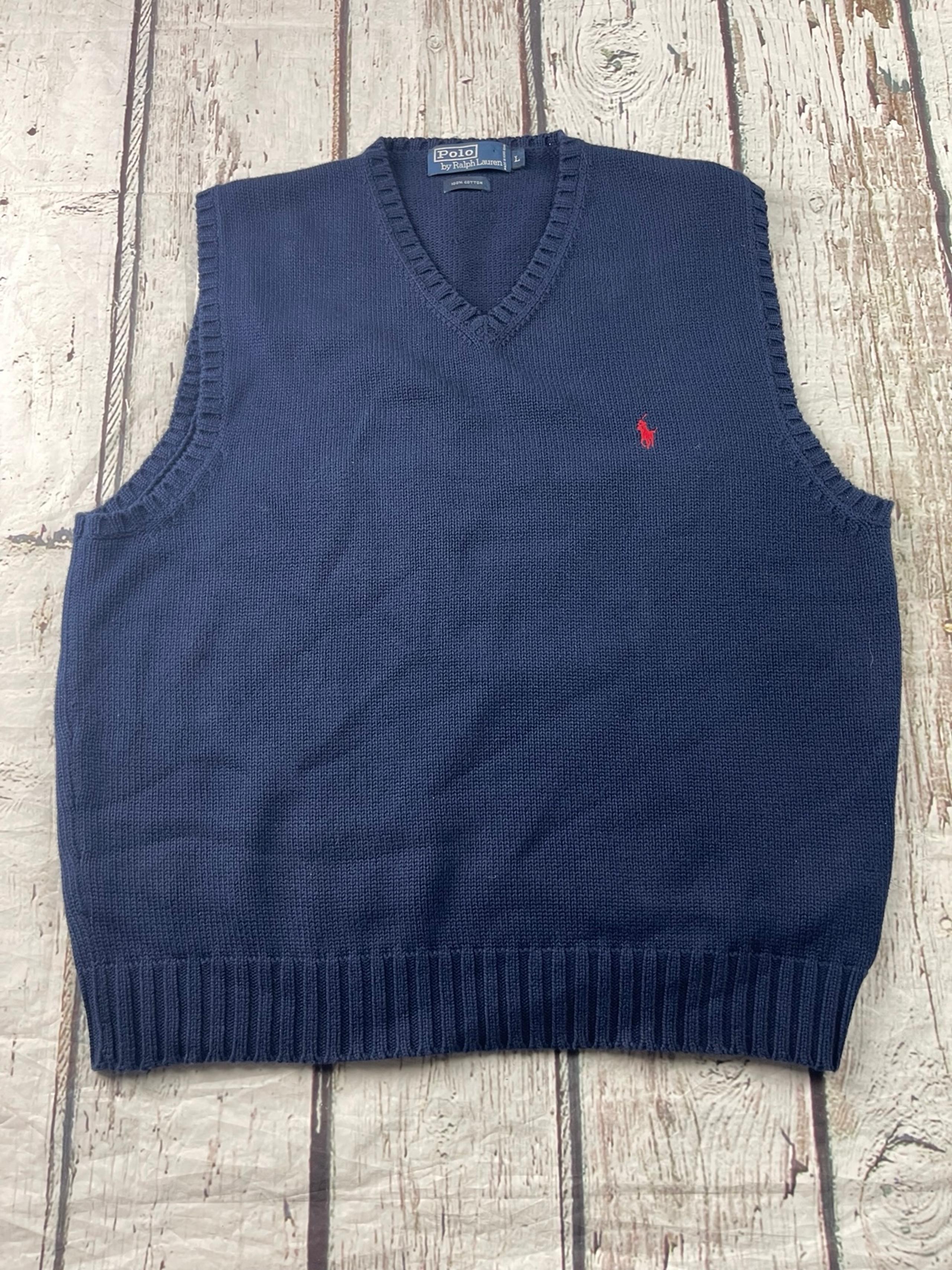 Ralph Lauren Polo Men's Navy Blue 100% Cotton Sleeveless Sweater Vest Size Large