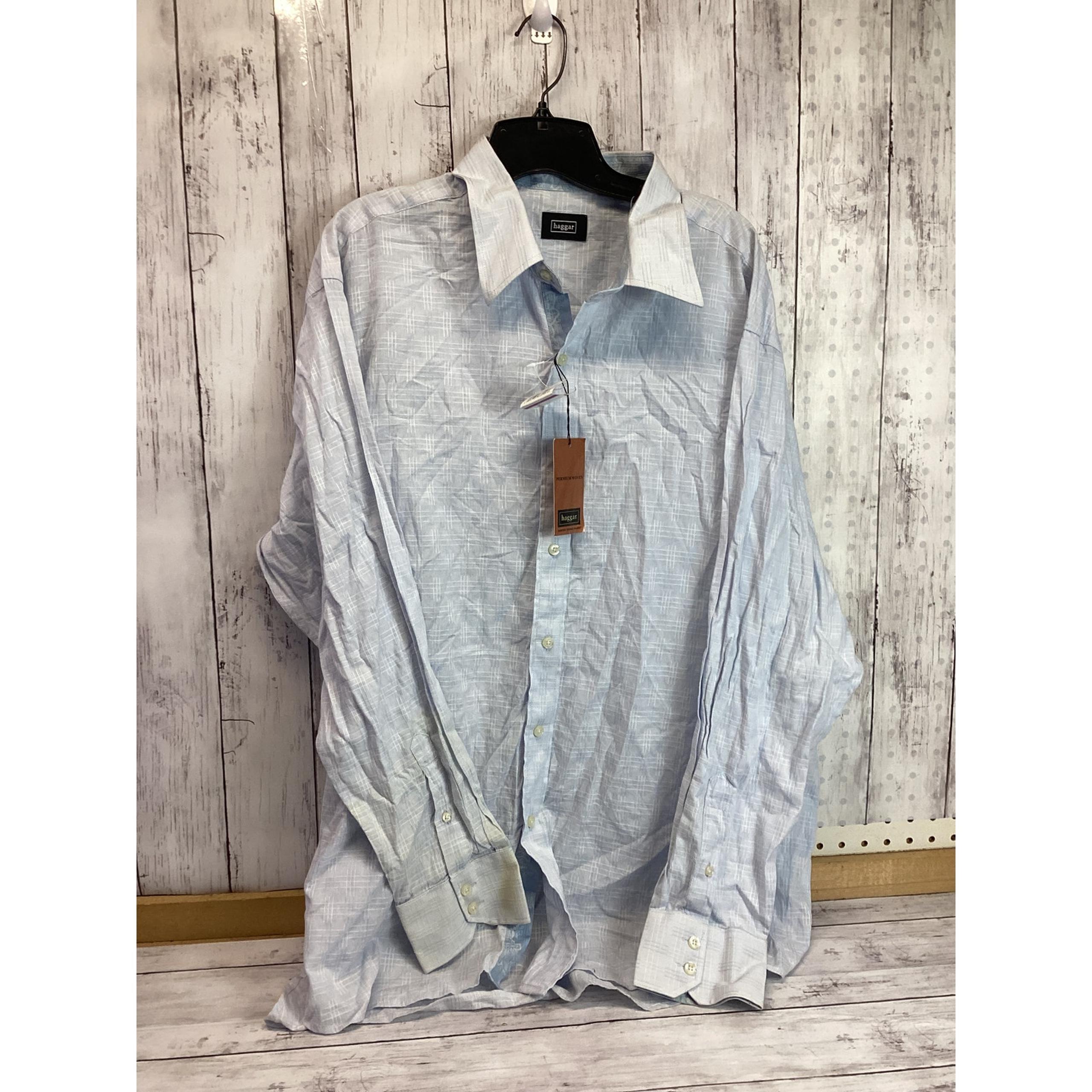 Haggar Men's Collared Fancy Blue Button Flip Cuff Long Sleeve Shirt Size XXL