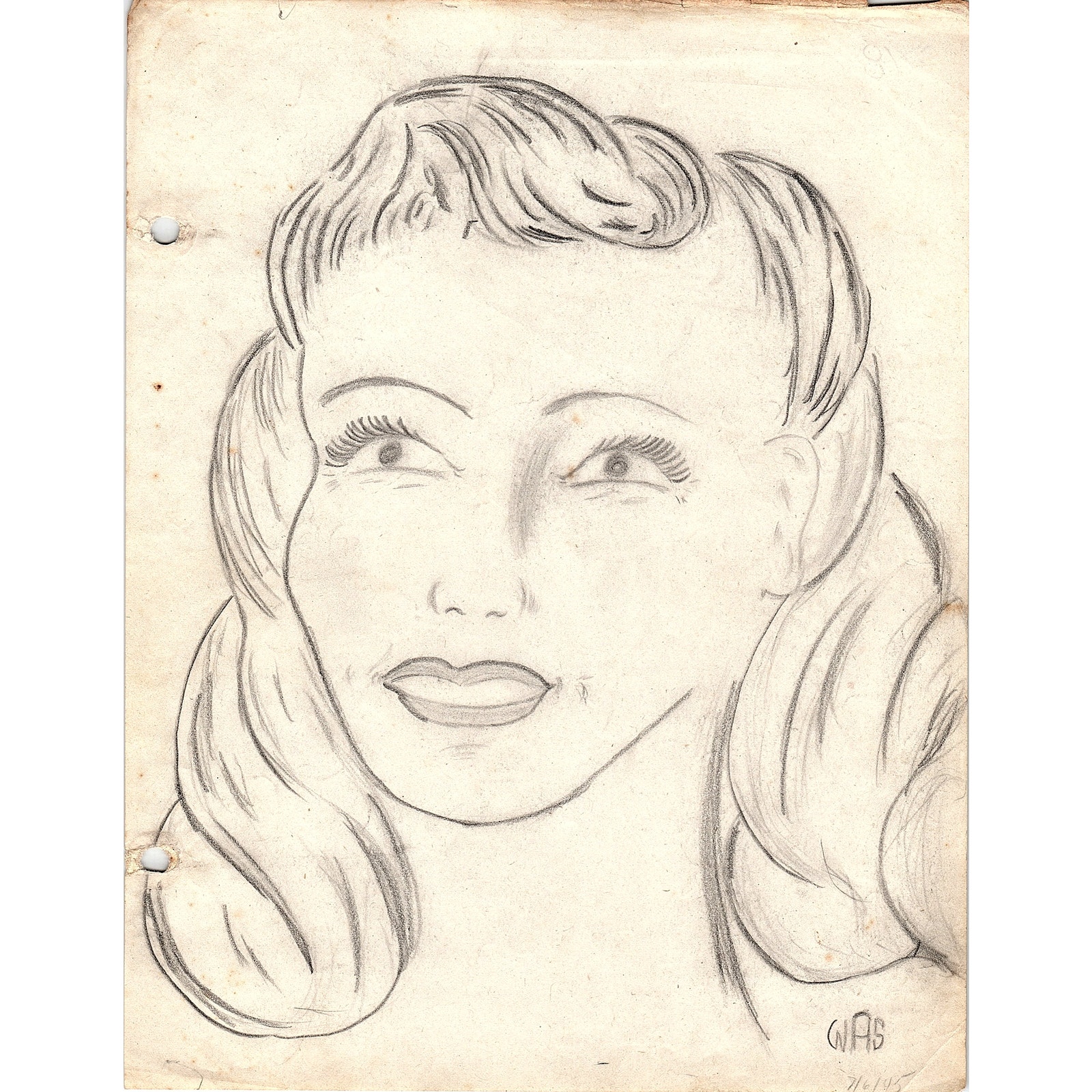 1940s Original Sketch Portrait of a Young Lady Winifred Schutsky D26-18