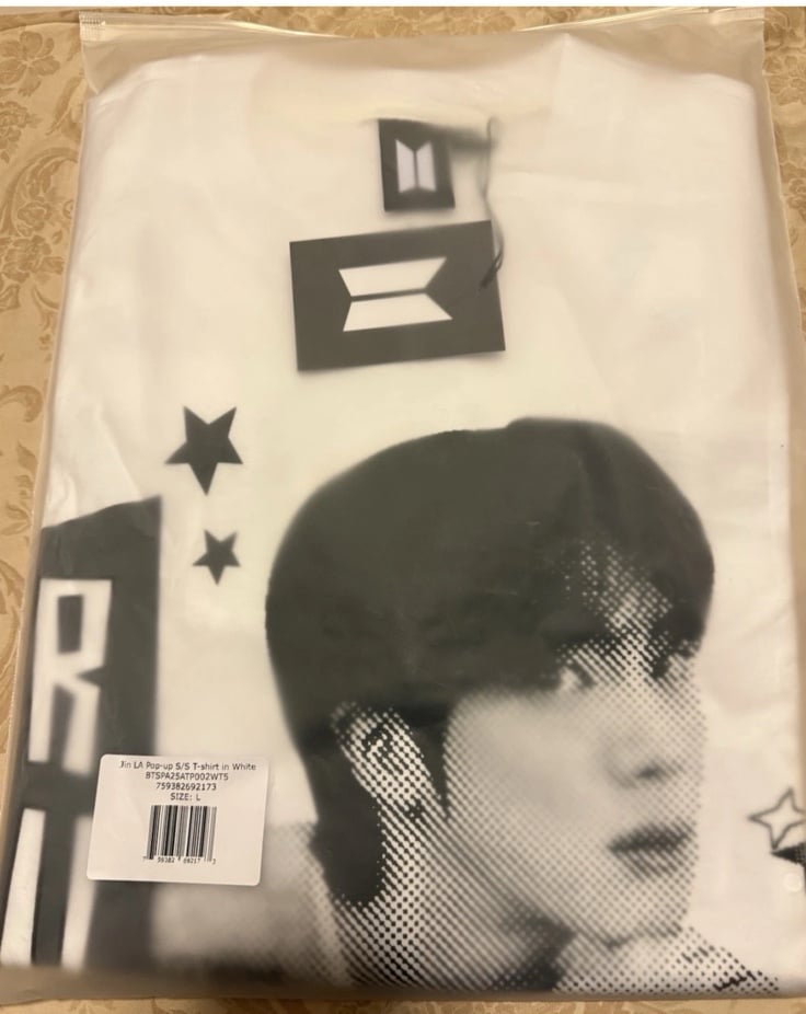 BTS Jin Run Seokjin LA Los Angeles Pop Up S/s White T-shirt Star Size L New
