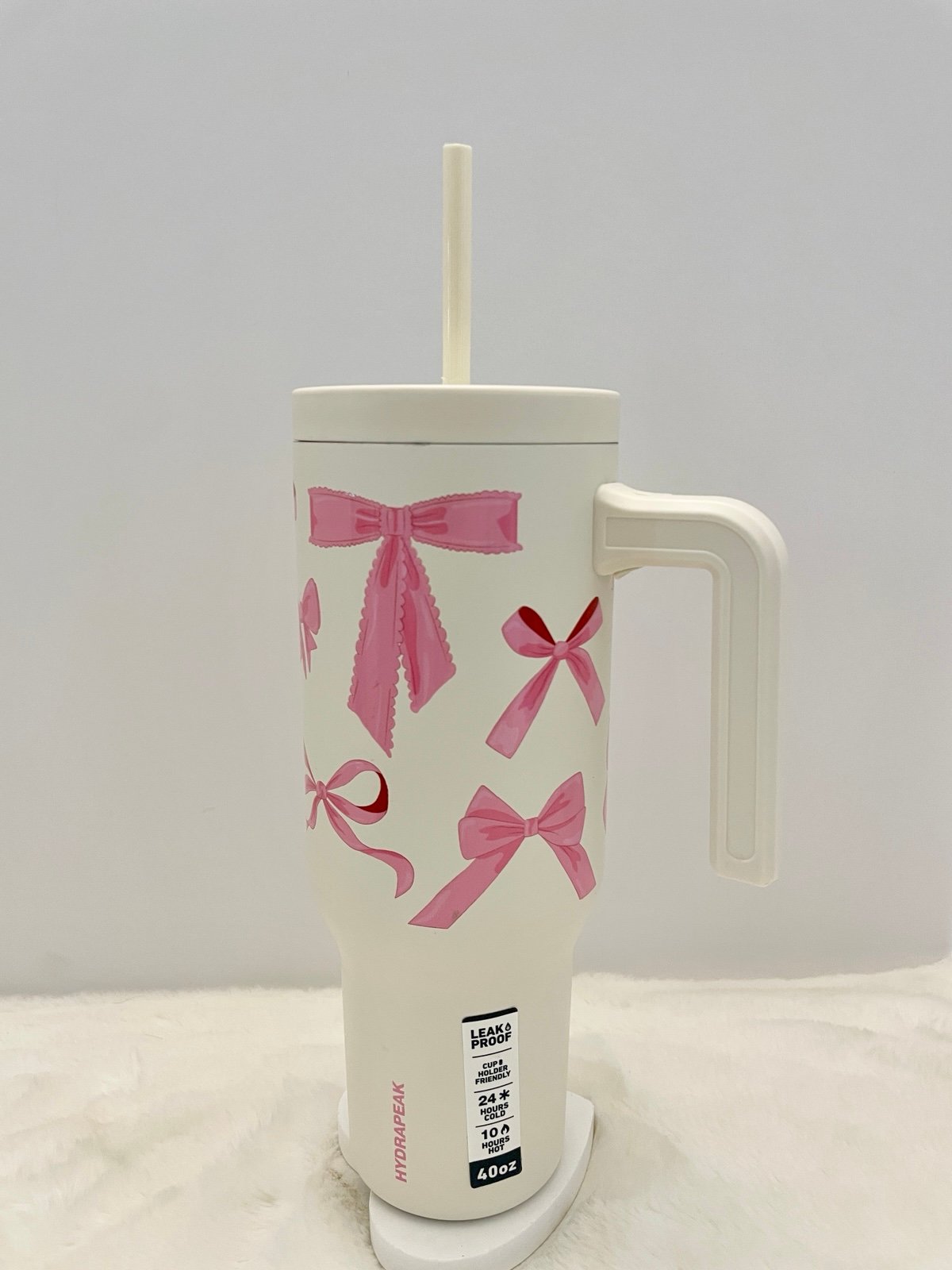 HYDRAPEAK Cream 40oz Voyager Tumbler with Pink Bows COQUETTE