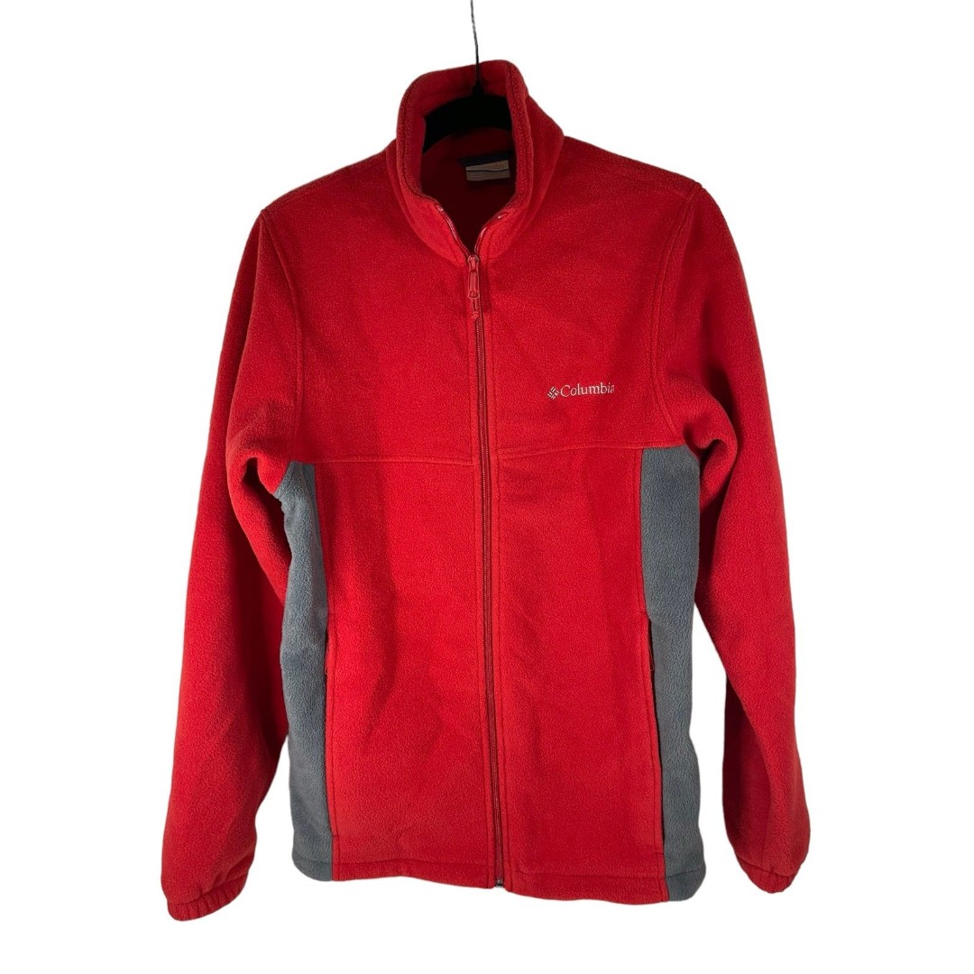 Columbia Fleece Jacket mens Crimson Colorblock Zip Up w Embroidered Logo S BoxAR
