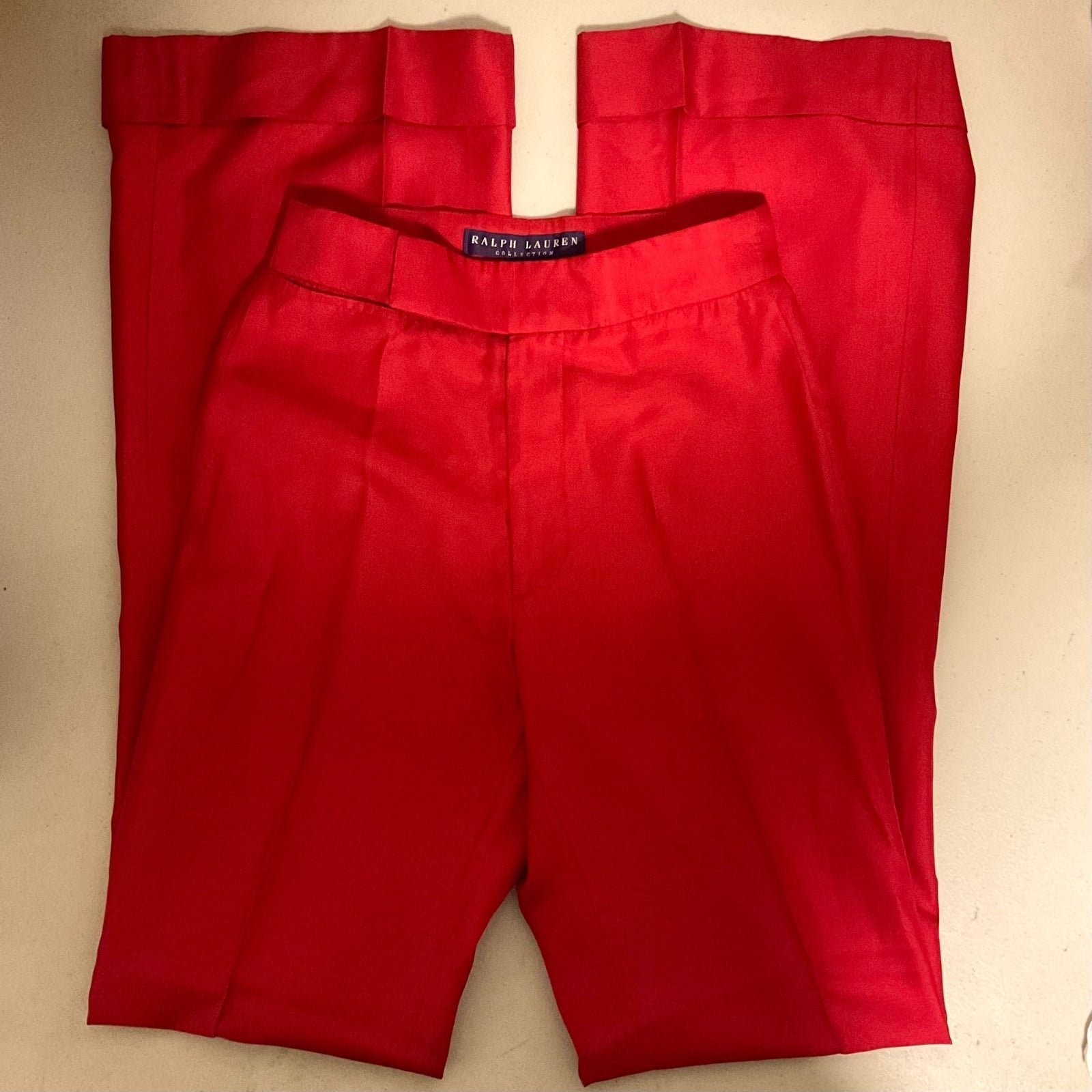 Ralph Lauren Collection Bright Red 100% Silk Wide Leg Pants