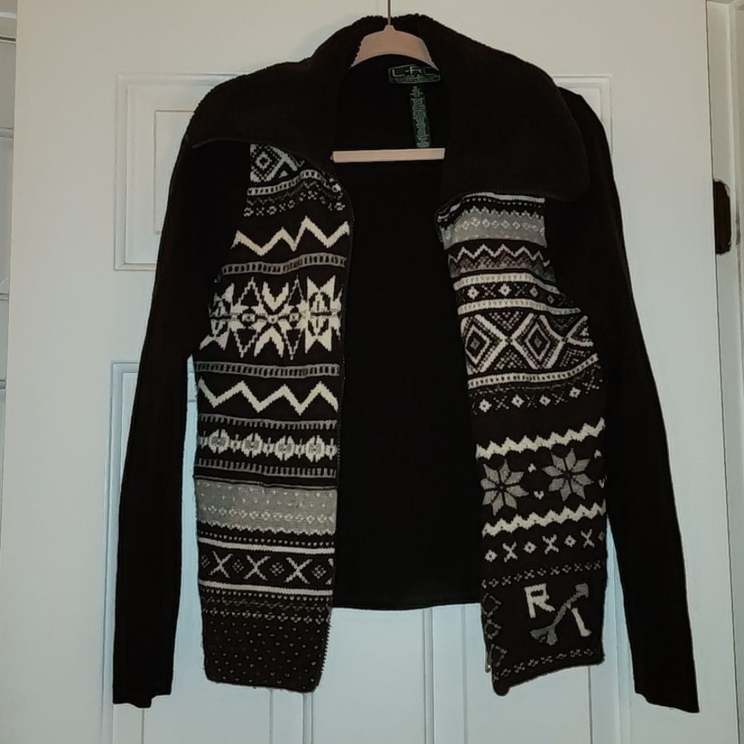 LRL Lauren Ralph Lauren sweater jacket Fairisle Nordic wool SZ M
