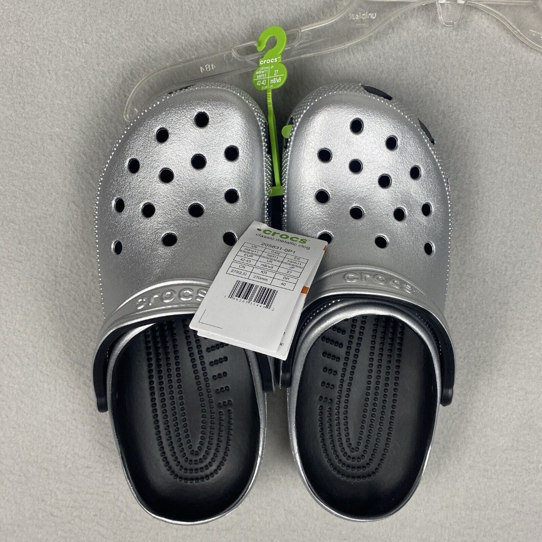 NEW Crocs Mens Size 9 Classic Metallic Clog Silver Slip On Casual Lifestyle