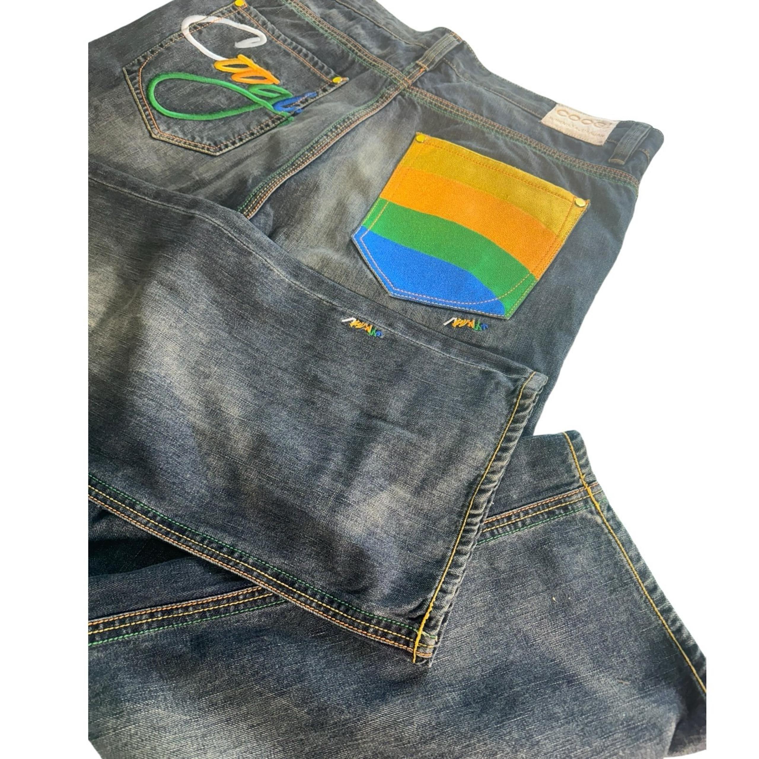 Vintage Coogi Jeans Men 44x35 Blue Baggy Colorful Embroidered Wideleg Skater Y2K
