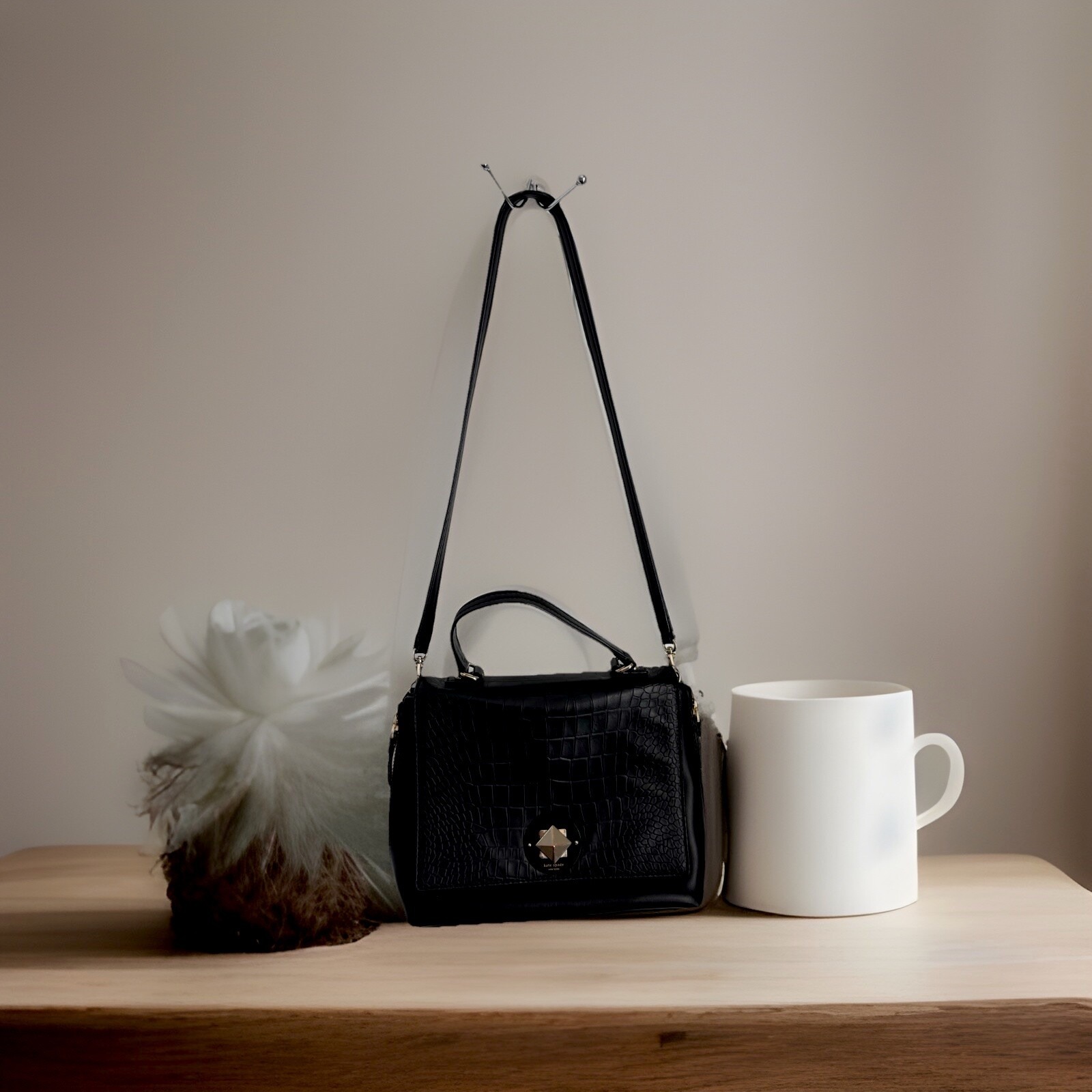 Kate Spade Varick Street Exotic Abbie Satchel - Black Embossed Leather