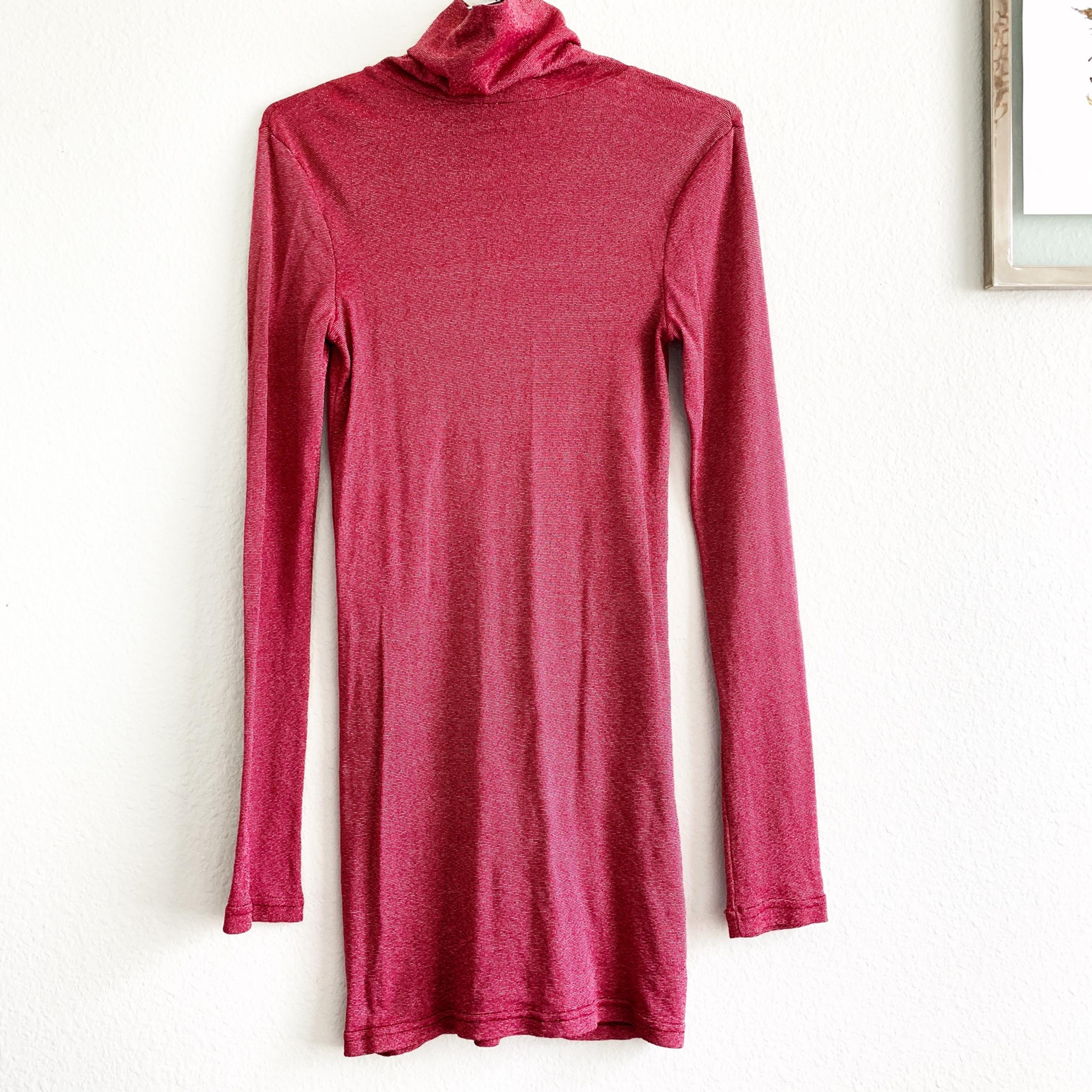 MICHAEL STARS long sleeve dress top tunic OS mock neck glittery shiny cotton nyl