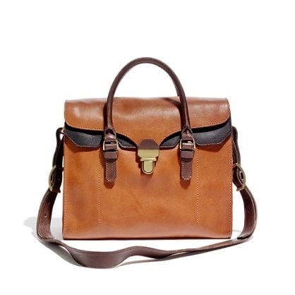 Vintage Madewell Two Tone Tan And Black Genuine Leather Shoulder Bag Satchel