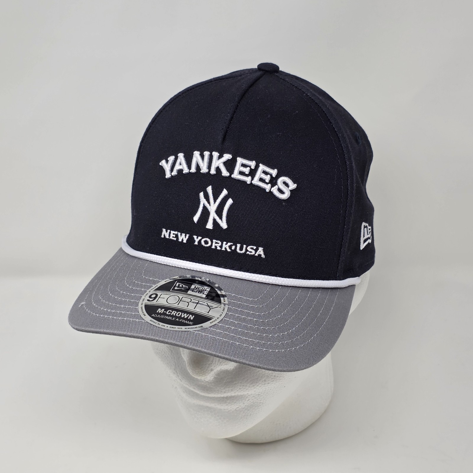 New Era 9Forty New York Yankees M Crown A Frame Rope Snapback Hat Cap Black Grey
