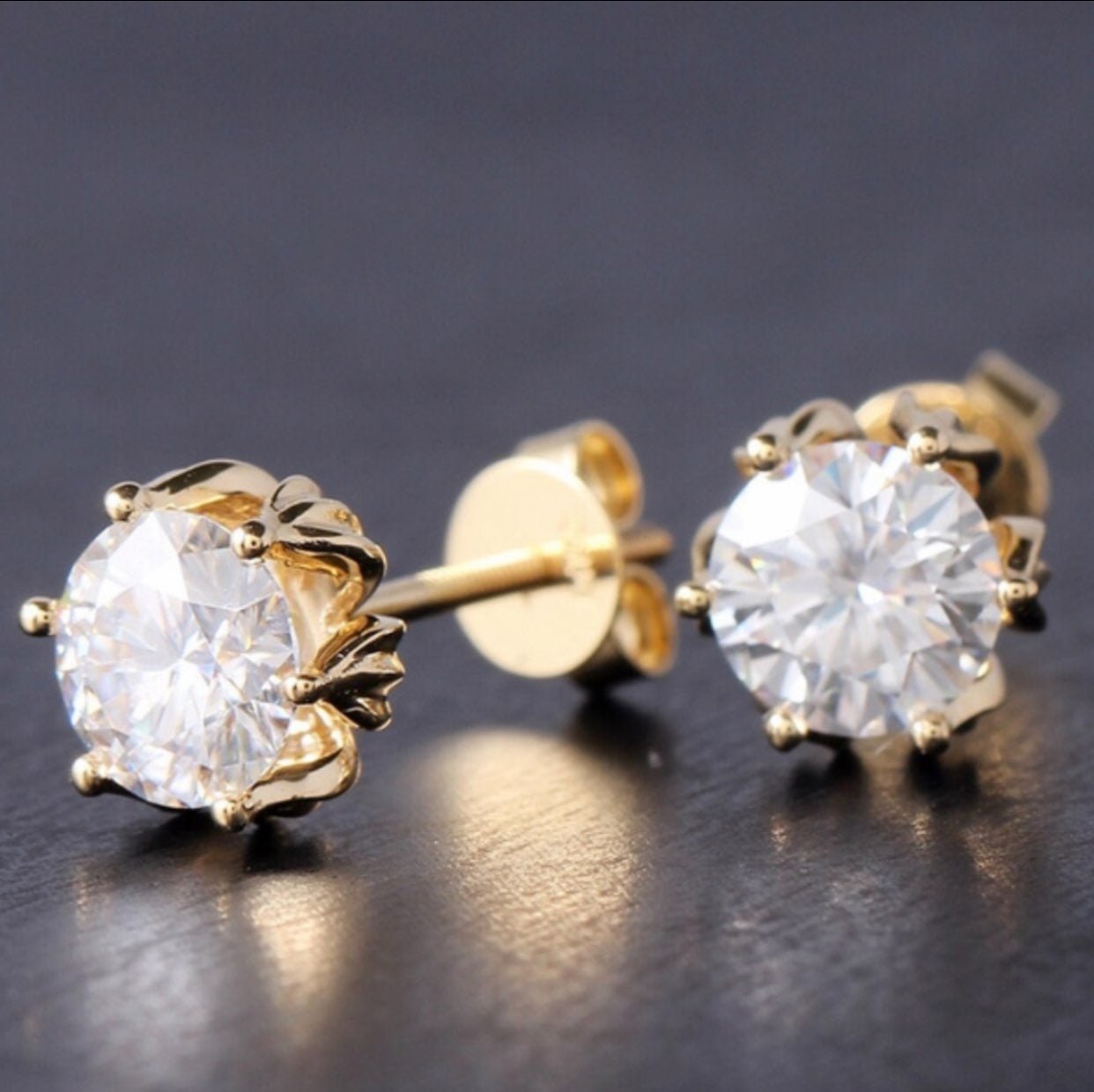 18K Solid Gold 2CT REAL Moissanite Diamond Earrings