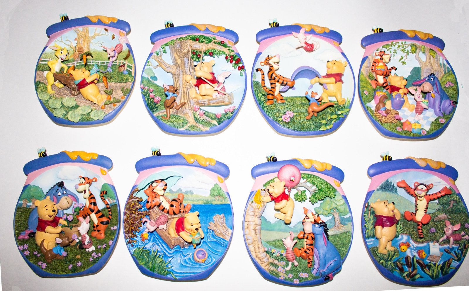 Set of 8 Disney Bradford Exchange Winnie the Pooh Honeypot Adventure 3D Wall Art
