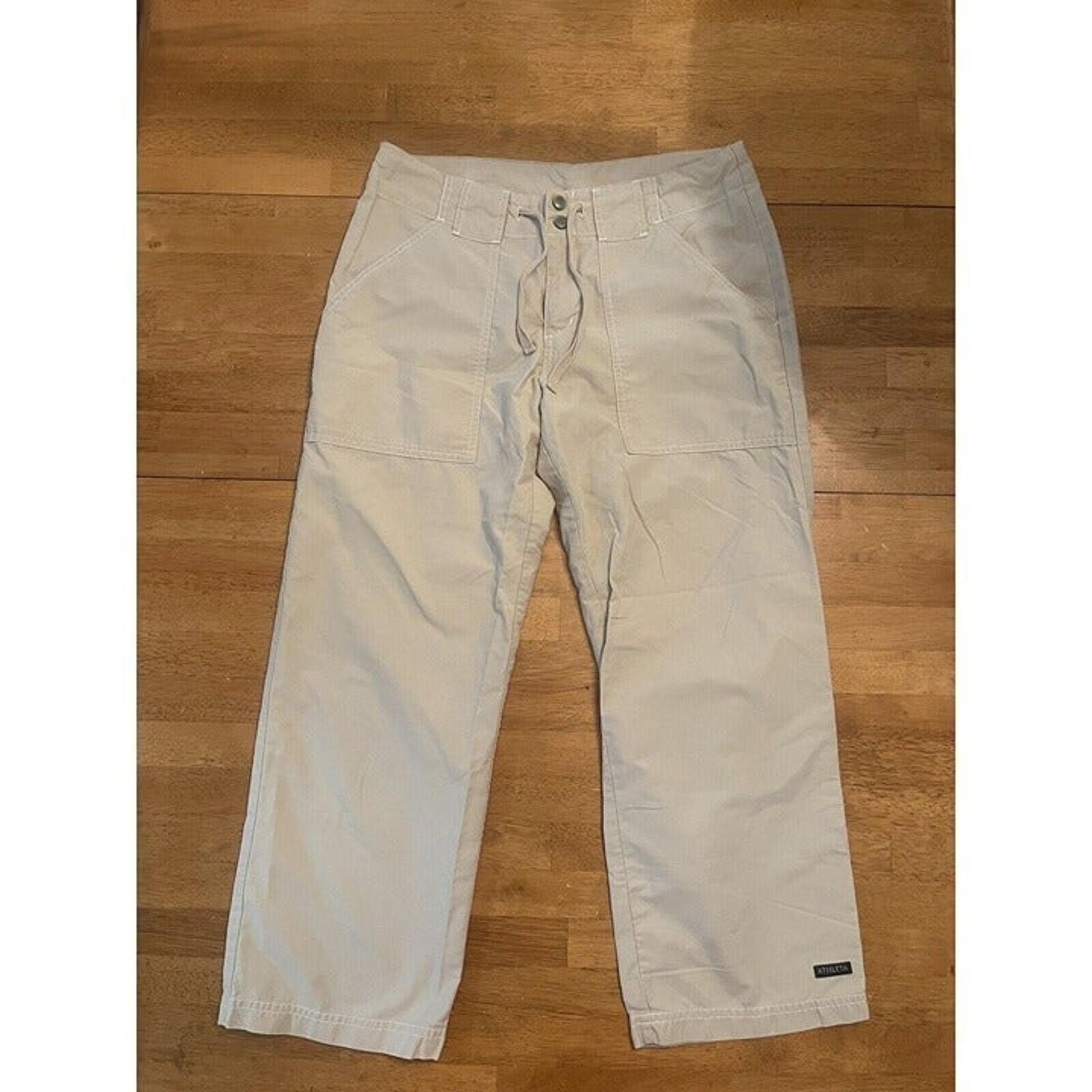 ATHLETA Women's Cream Color Cropped Capri Cotton Blend Hiking Pants Size 6