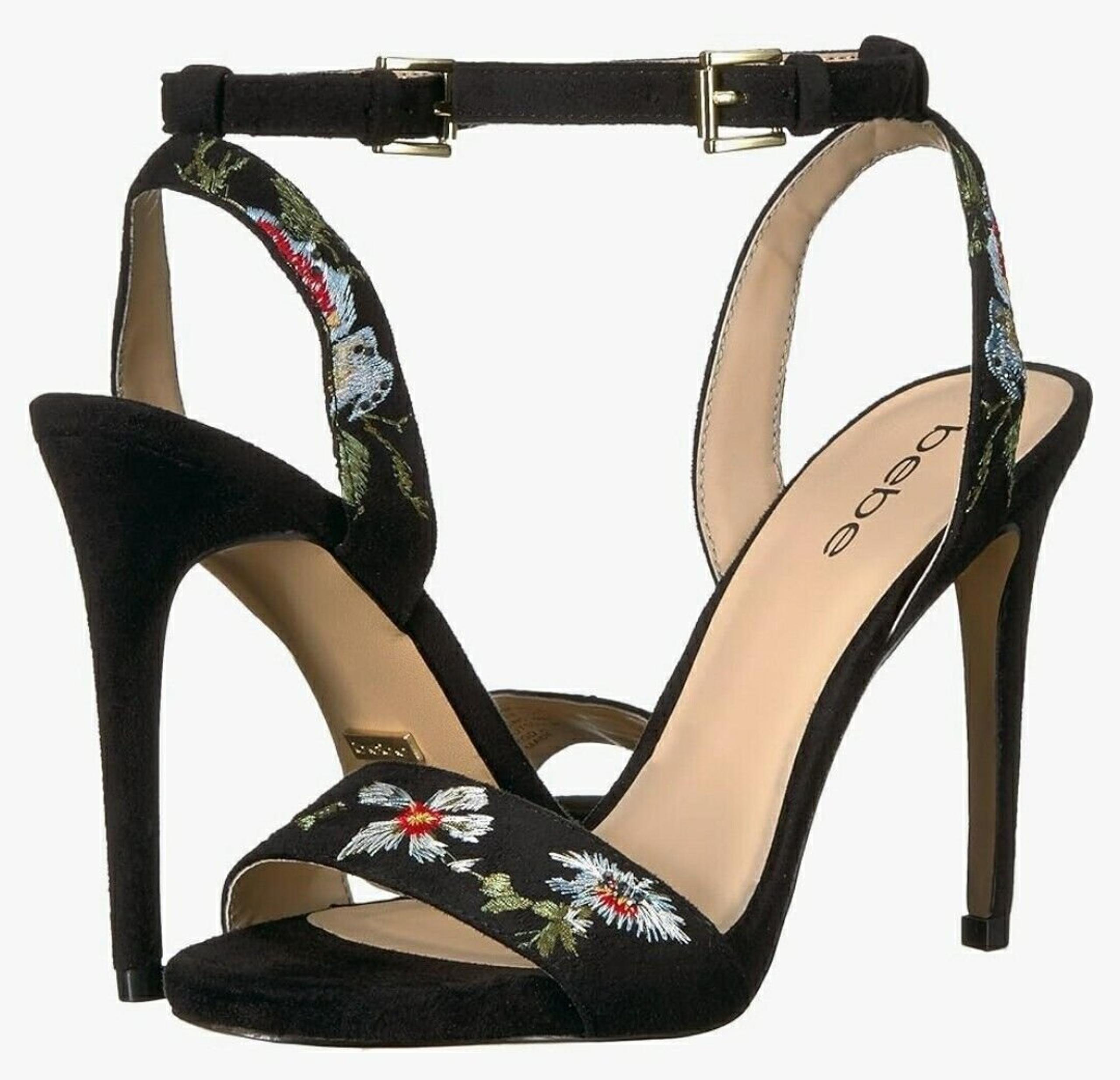 BeBe Black Floral High Heel Shoes Women's Size 8