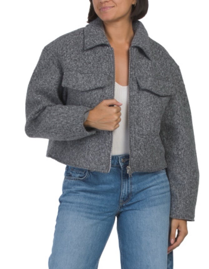 NWT TRUTH Collared Zip Up Cropped Boucle Jacket