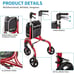 Planetwalk Premium 3 Wheels Rollator Walker Ultra Lightweight Foldable Senior