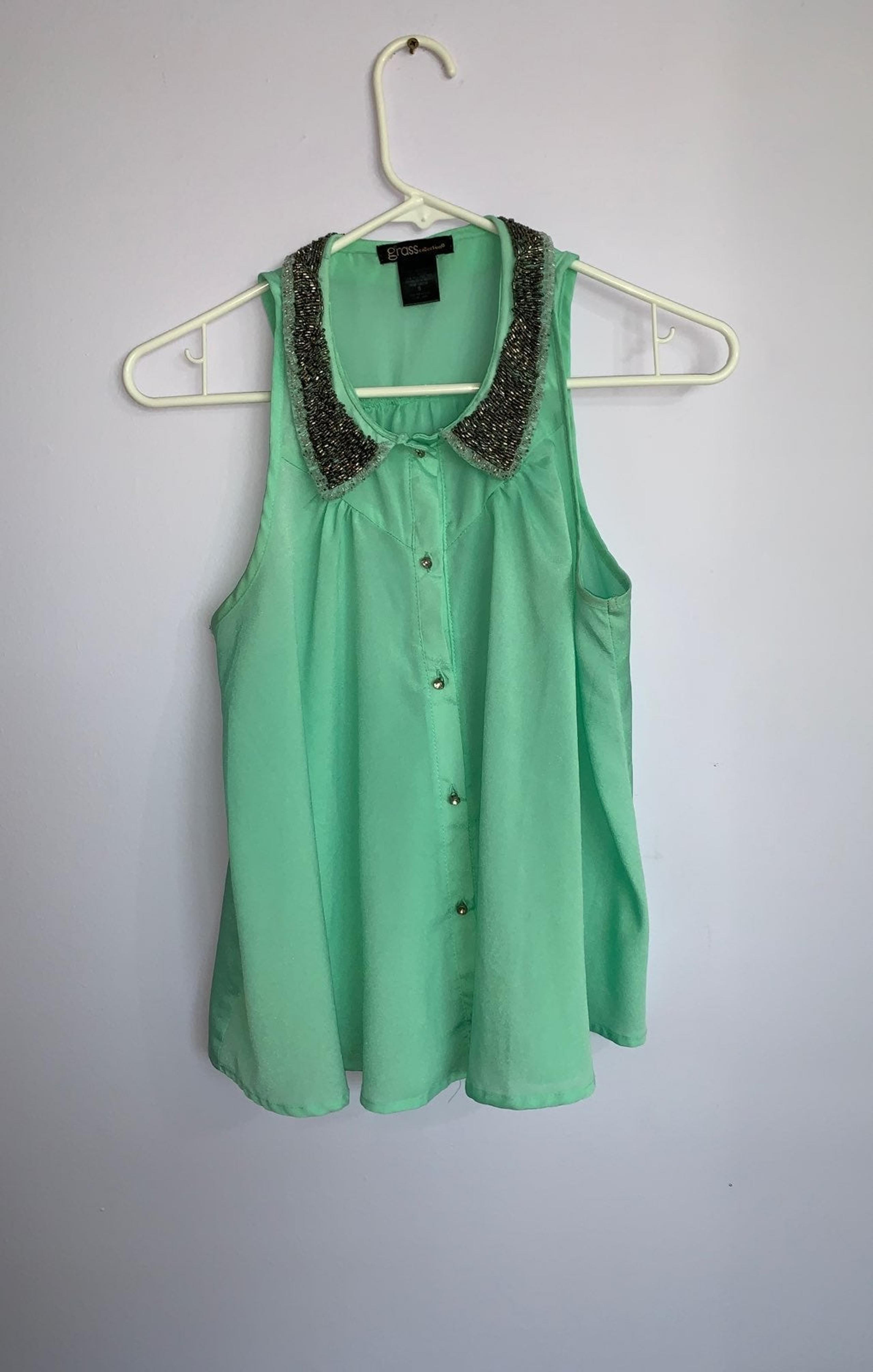 Teal Beaded Tank Blouse