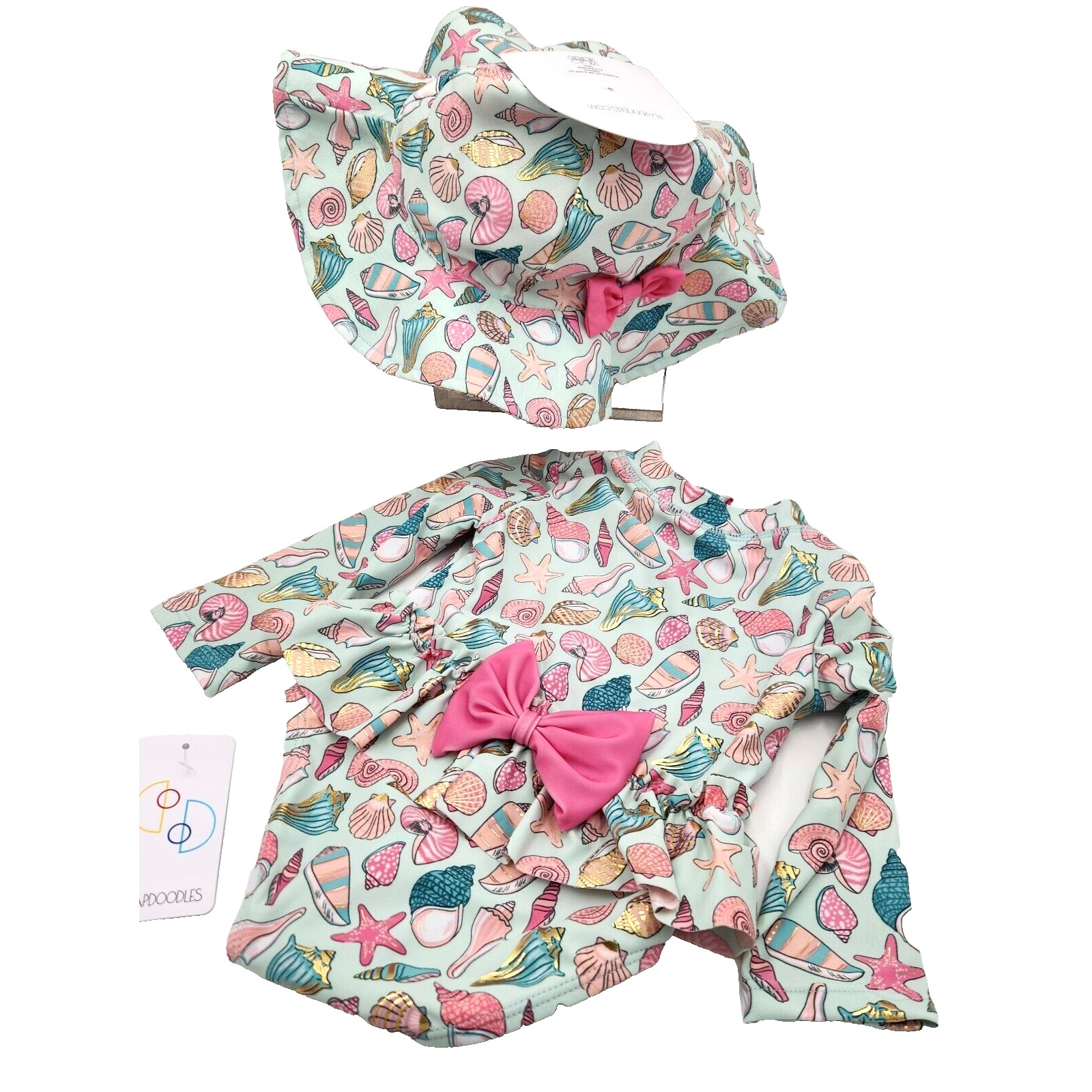 NWT FLAPDOODLES Baby Girls 18M 18 month One-Piece Swim Paddle Suit w/Hat UPF 50