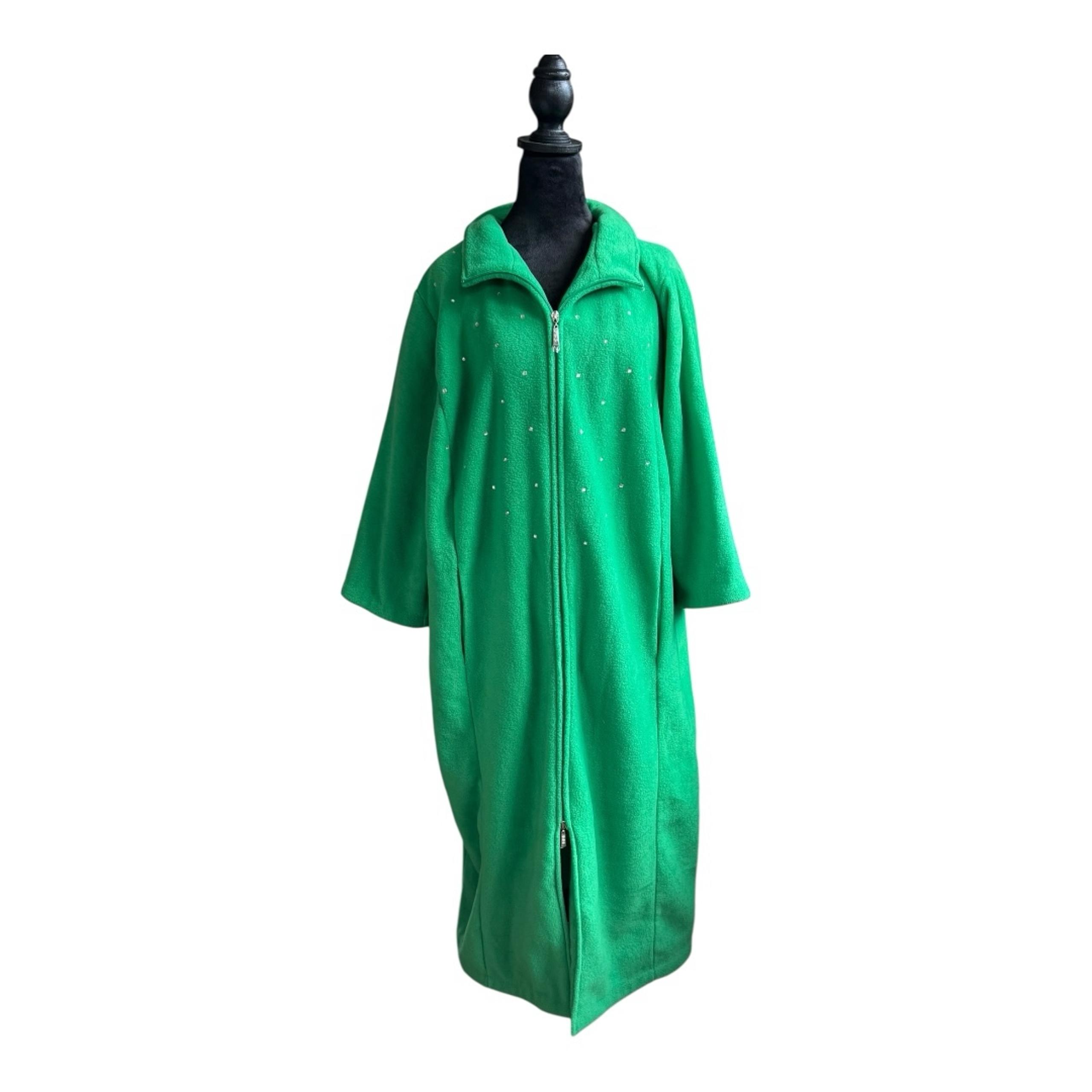 NWOT QUACKER FACTORY QVC GREEN jacket lounge-wear all fleeced with rhinestones