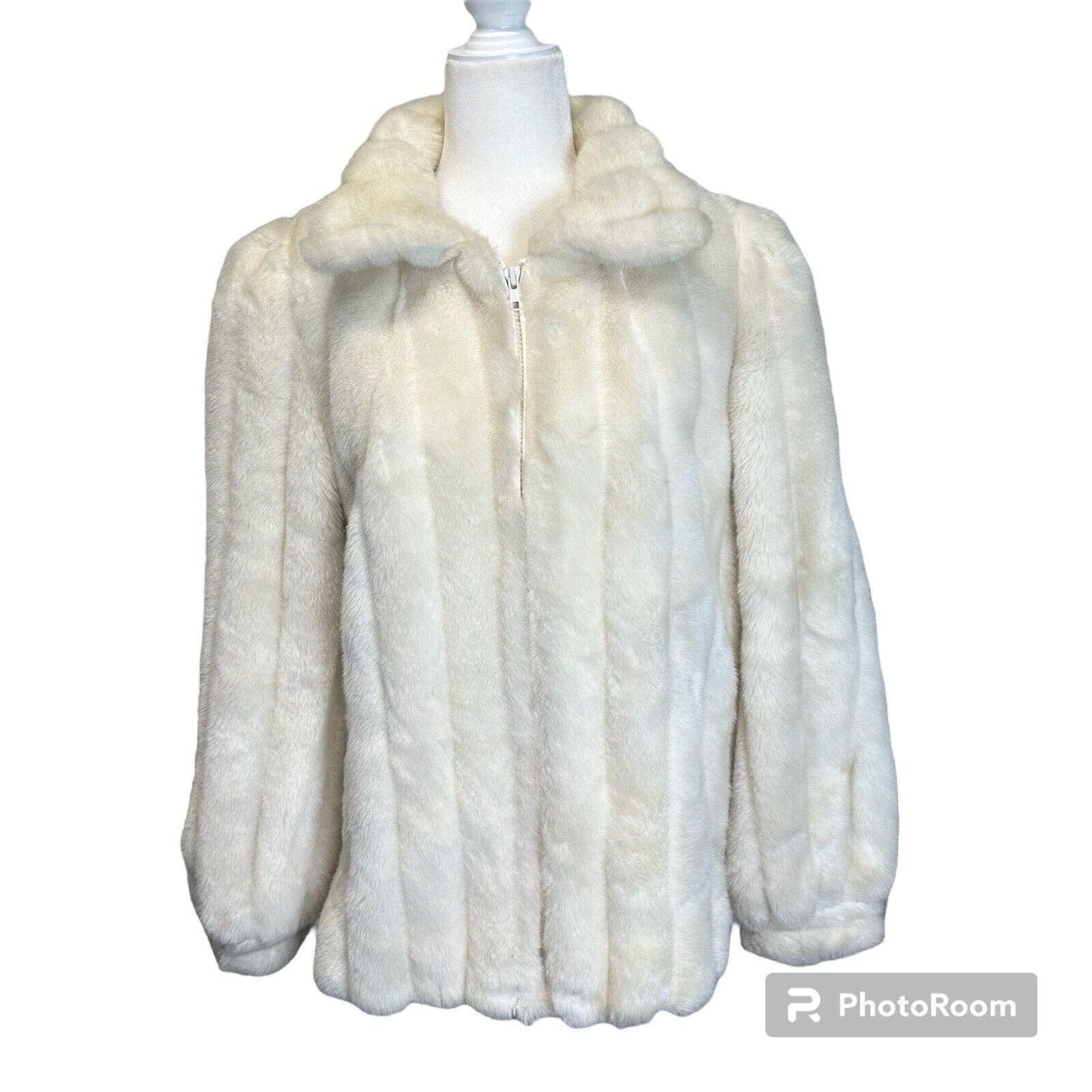 Vintage 80s Jordache Faux Fur Coat |Fully Lined |Size 13/14 Ivory/White USA Made