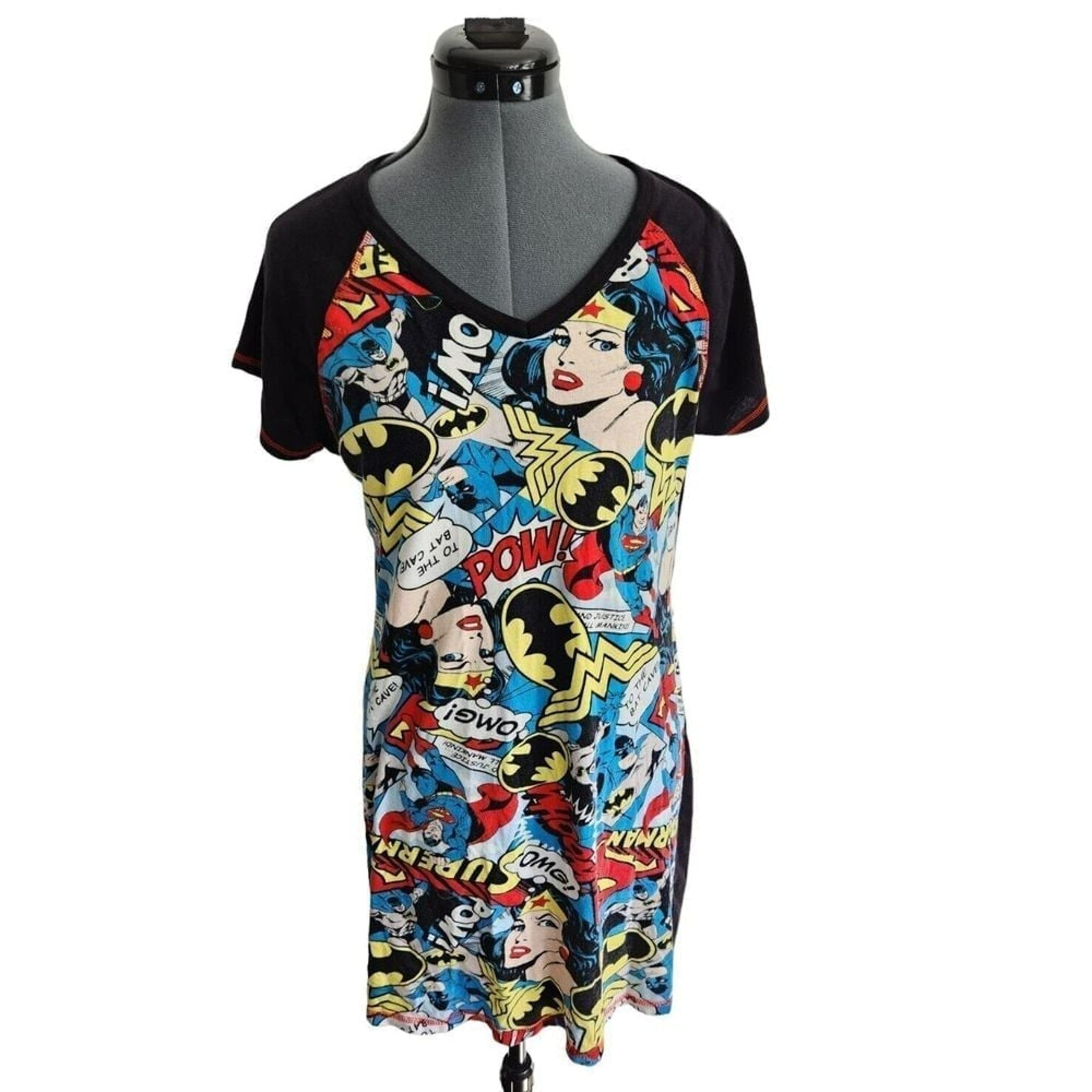DC Comics Originals V Neck Short Sleeve Long T-Shirt  / Night Shirt Size S