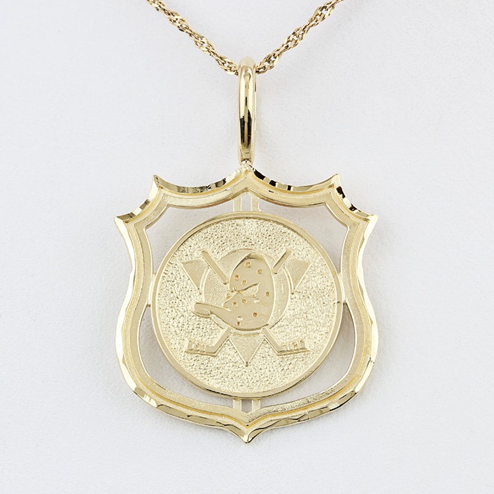 14K Yellow Gold NHL Mighty Ducks Hockey Shield Pendant Charm