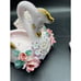 Vintage Lefton Pink Porcelain Swan Flower Frog With Applied Flower Gold accents