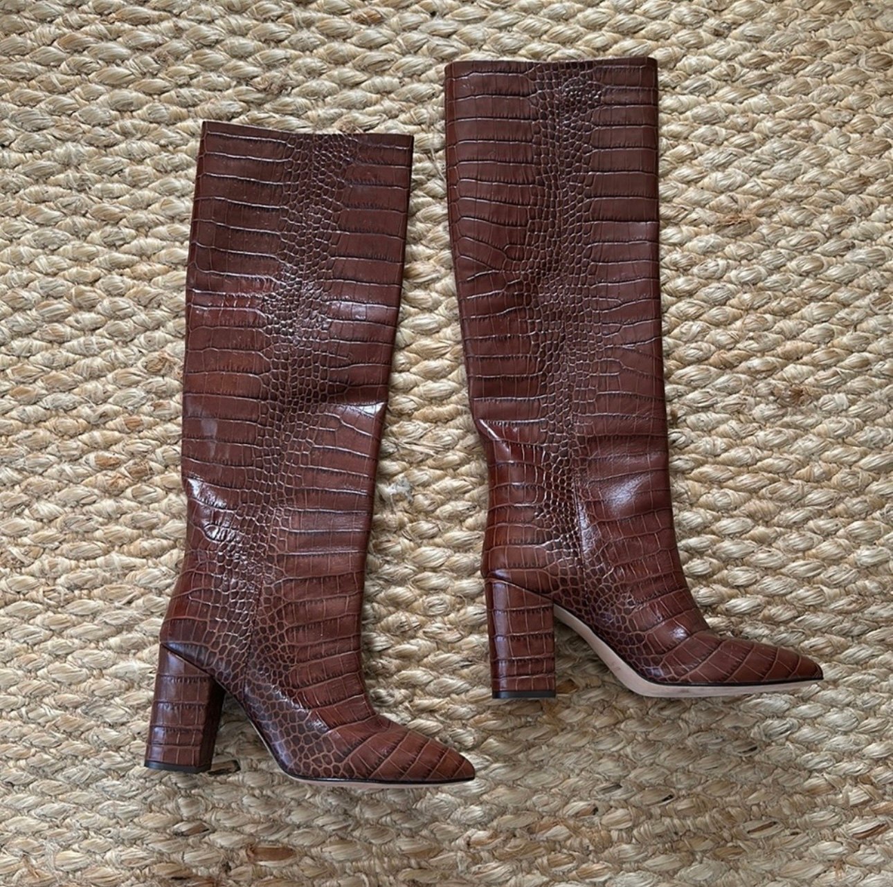 Paris Texas Crocodile Embossed Leather Knee High stacked heel boots 39