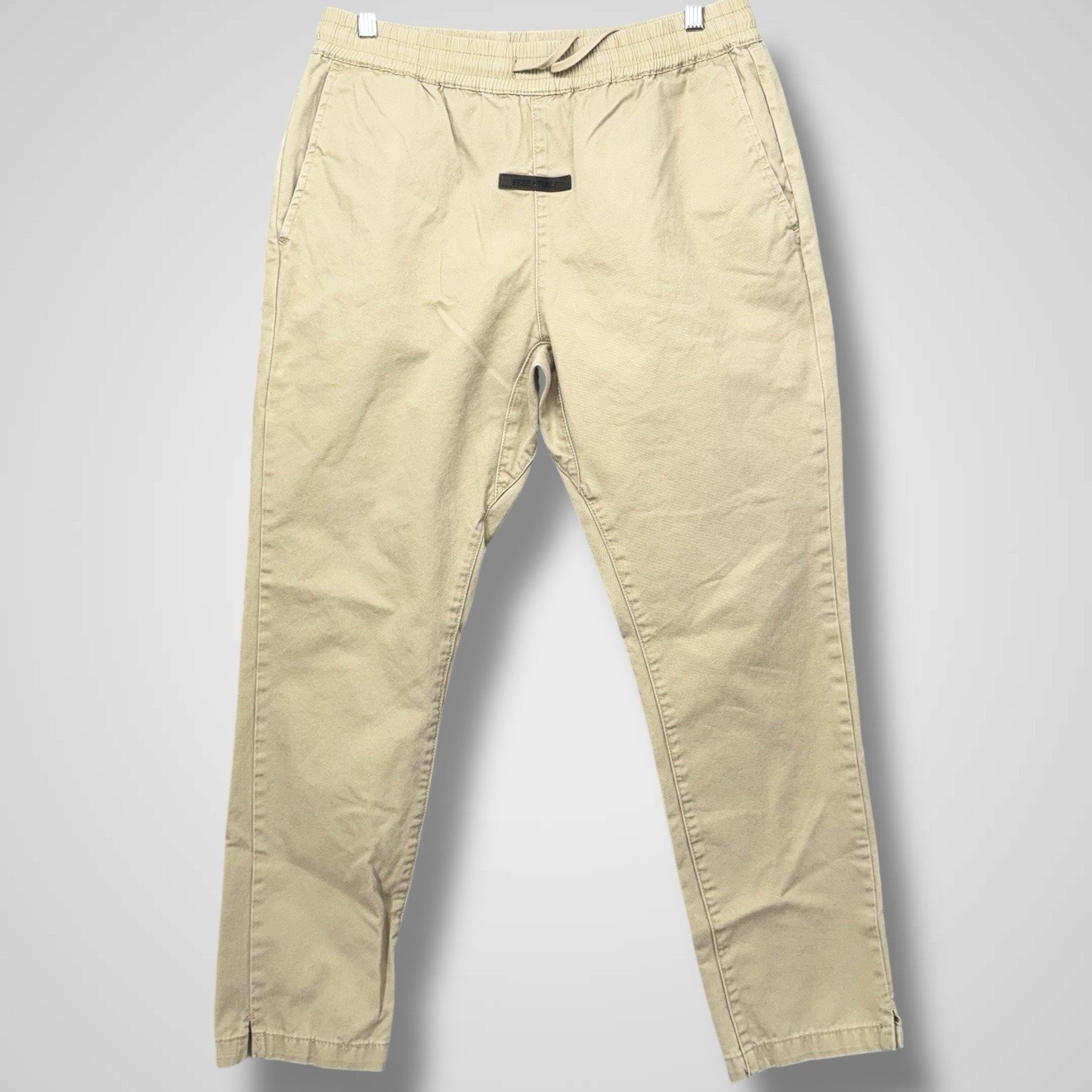 Essentials Fear of God Pants Men M Khaki Twill Elastic Drawstring Straight Leg