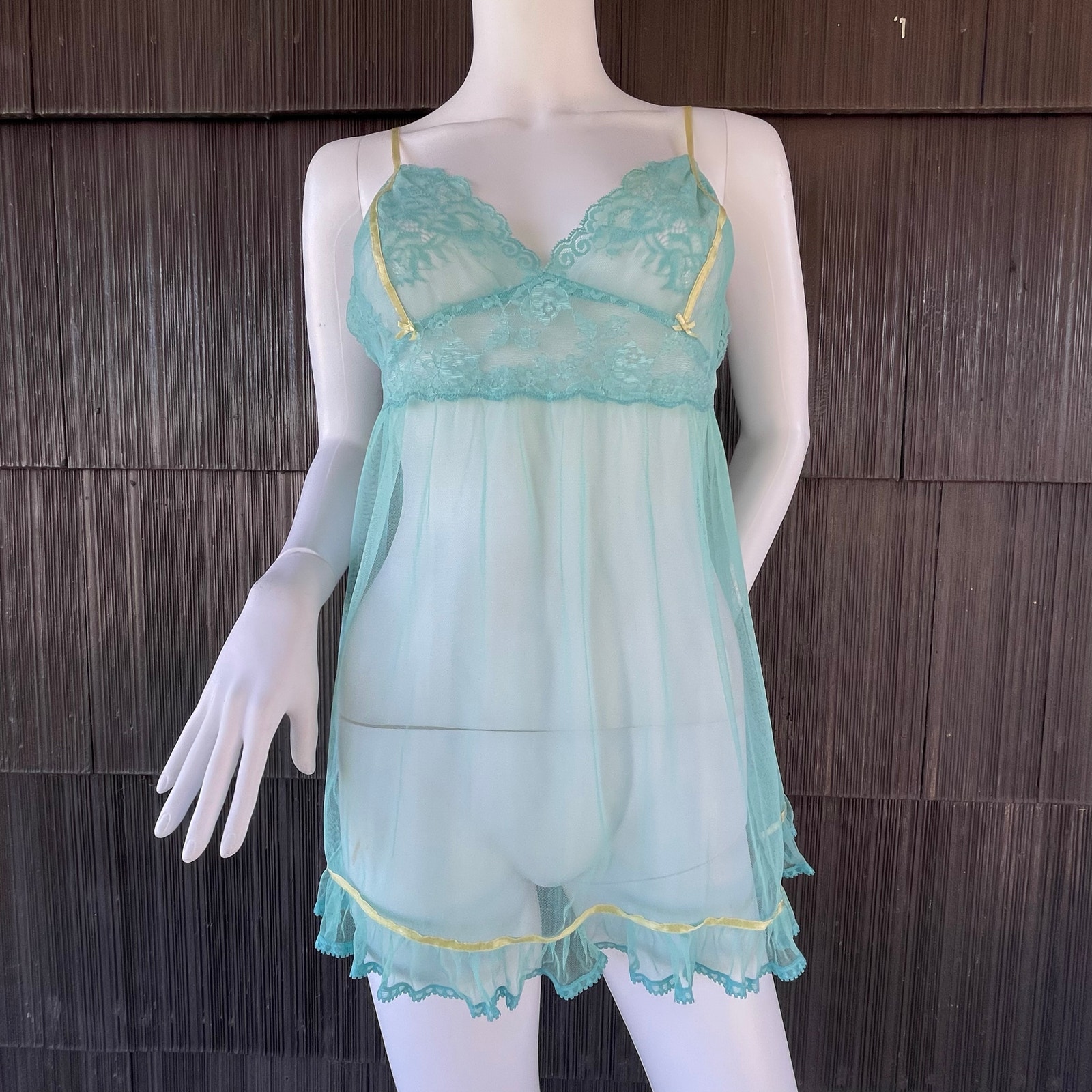 Vintage Y2K 2002 Victoria’s Secret Bow Sheer Blue Mesh Lingerie Babydoll Dress M