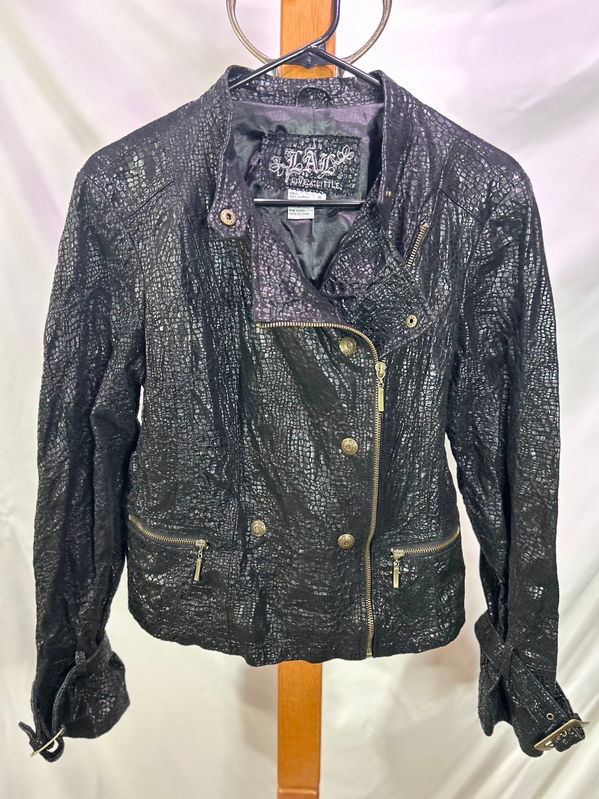 Snakeskin 100% Genuine Leather Moto Biker Jacket - Live A Little, Y2K, Size M