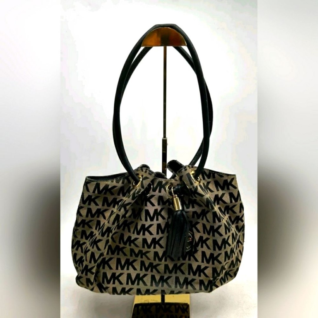 Michael Kors MK Signature Brown Canvas Shoulder Purse Bucket Drawstring Handbag