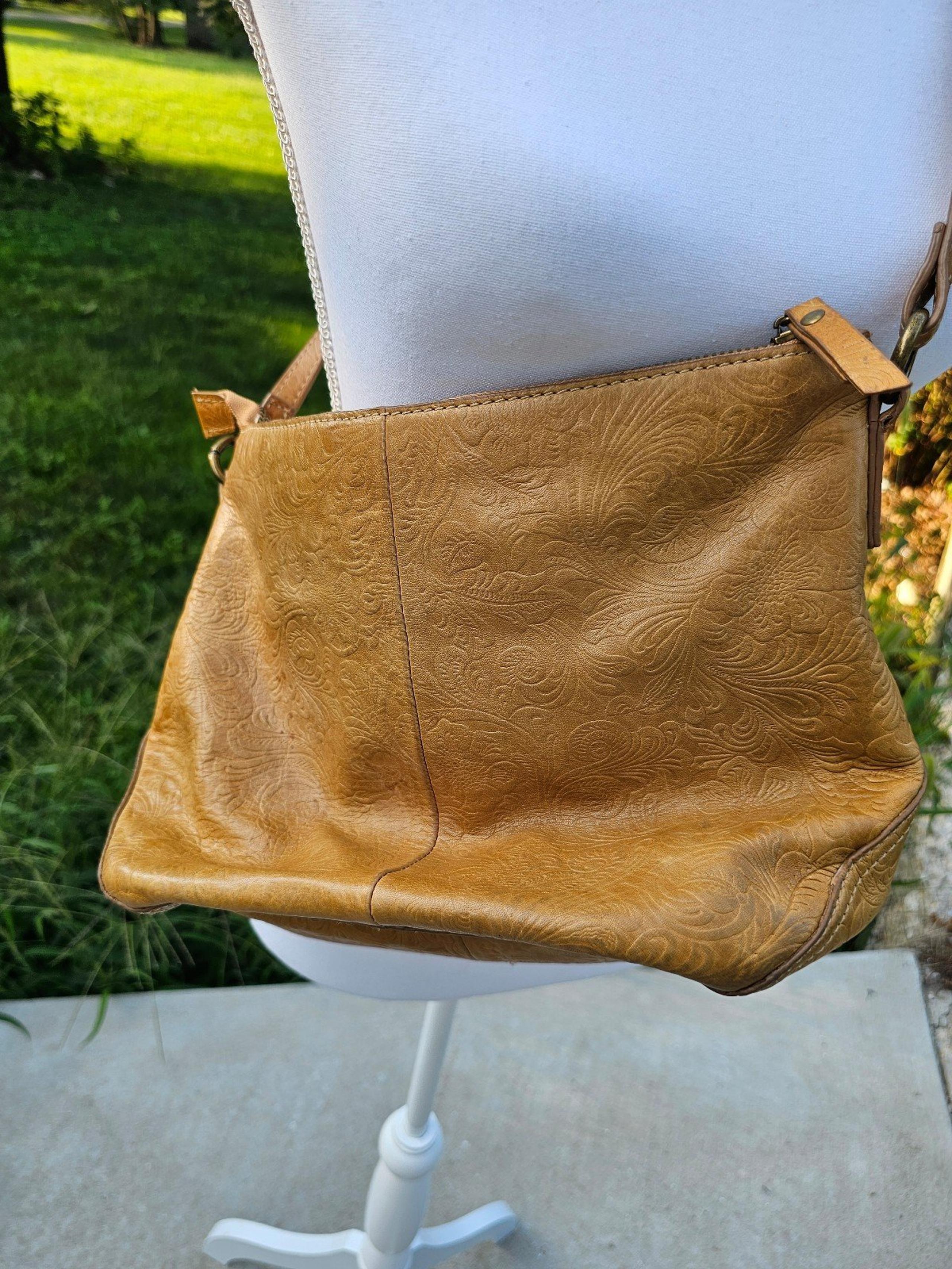 Steven by Steve Madden Tan Stamped Tooled Genuine Leather Crossbody Bag vintage