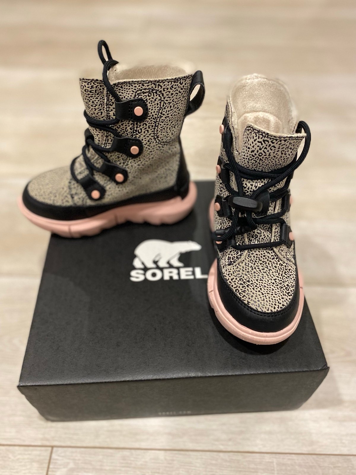 Sorel Kids' Leopard Print Boots - Black and Pink