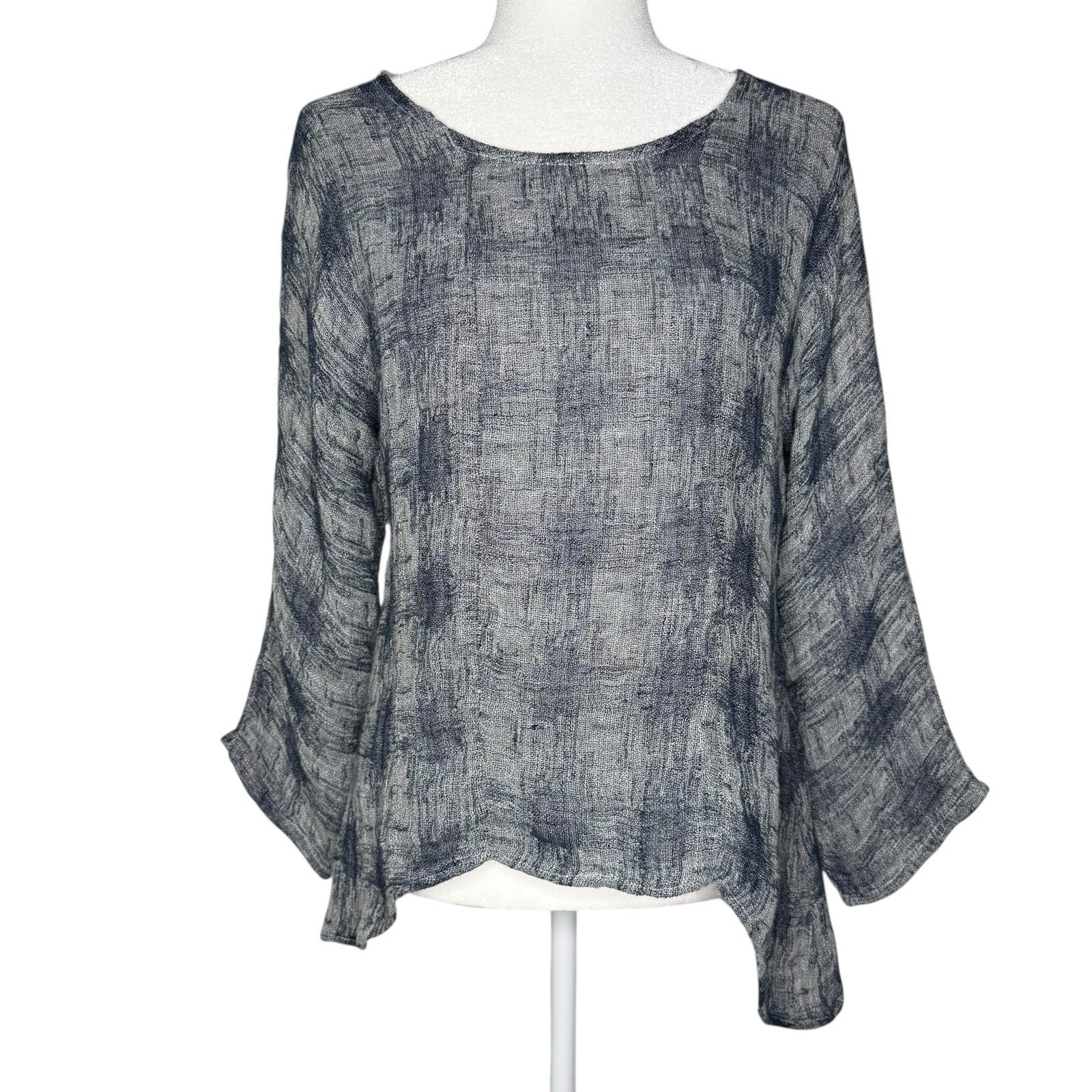 Khangura Linen Gauze Top S Lagenlook Relaxed Fit Blouse Asymmetrical Shirt
