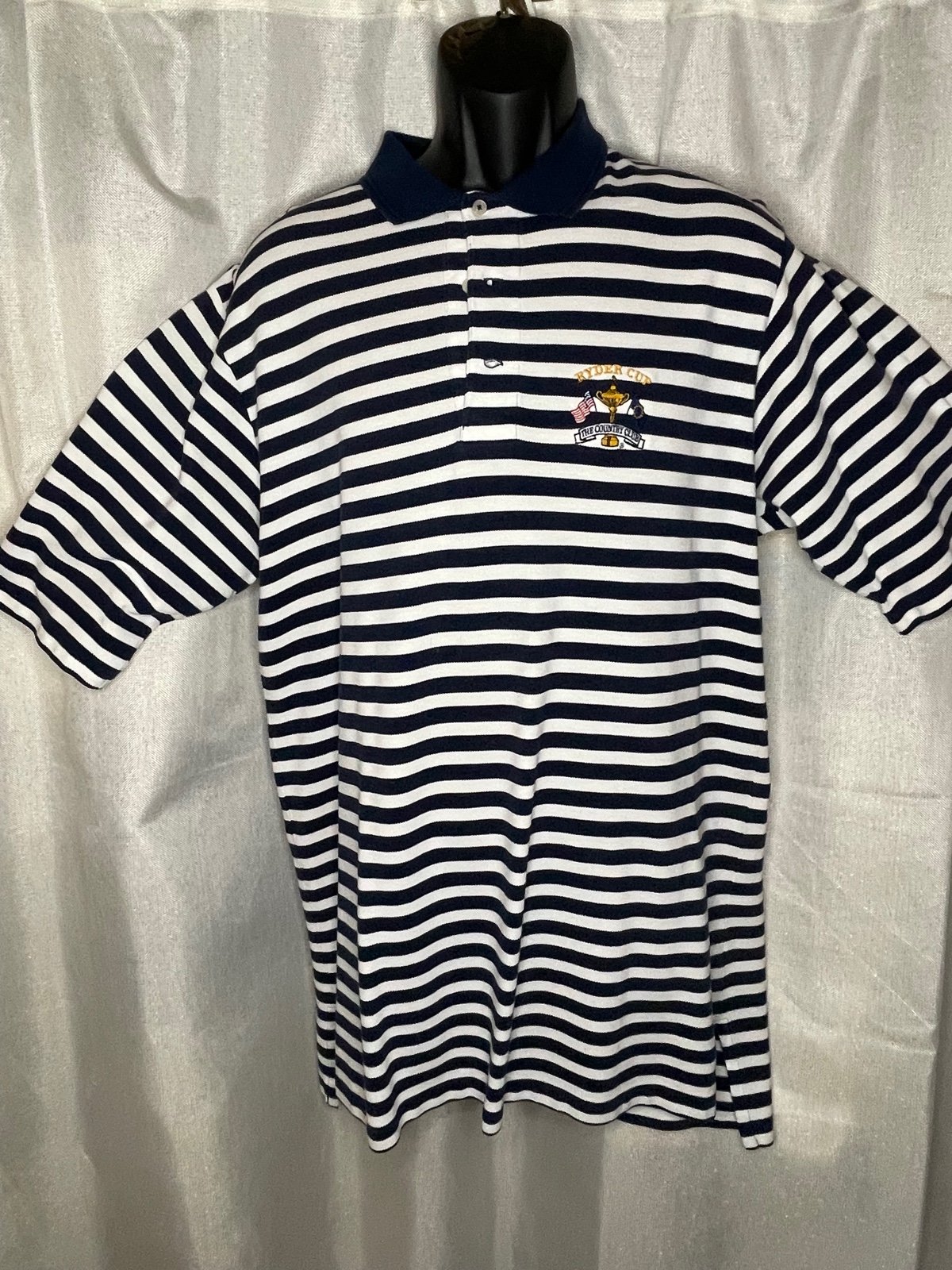 Polo Golf Ralph Lauren Ryder cup Mens XL Short Sleeve Collared Striped Blue